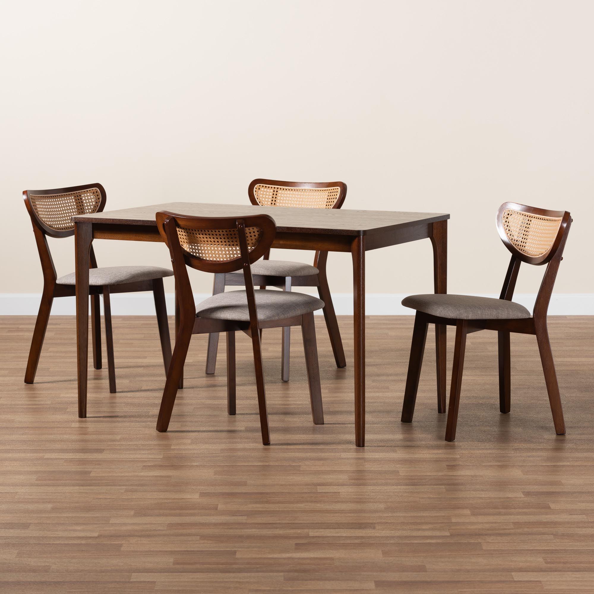 Dannell Mid-Century Modern Fabric and Finished Wood 5-Piece Dining Set