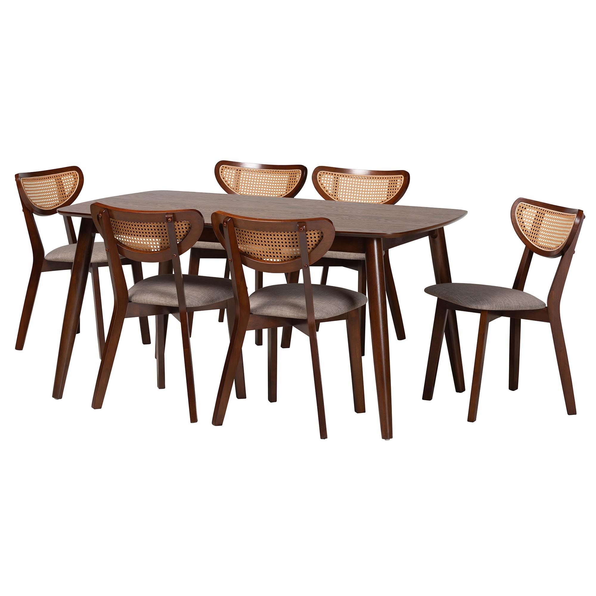 Dannell Mid-Century Modern Fabric and Finished Wood 7-Piece Dining Set