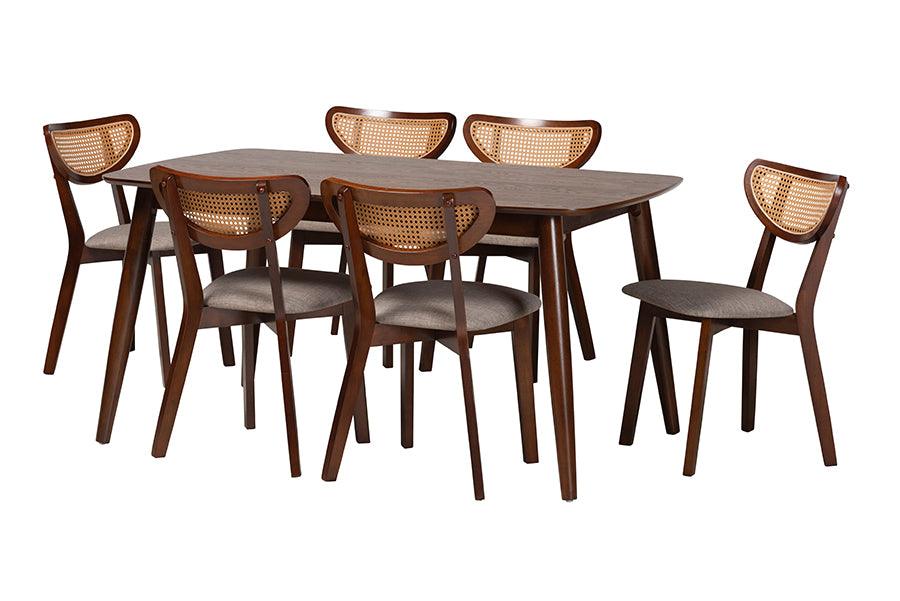 Dannell Mid-Century Modern Fabric and Finished Wood 7-Piece Dining Set