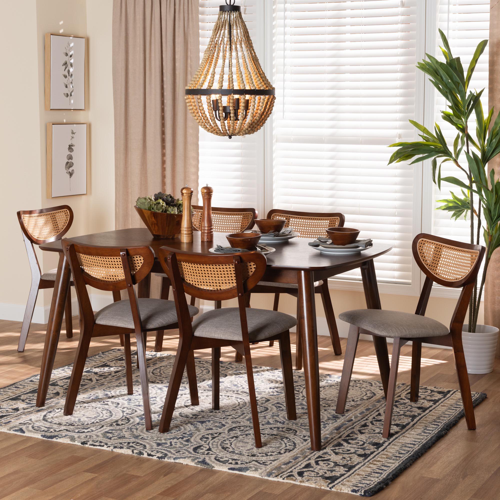 Dannell Mid-Century Modern Fabric and Finished Wood 7-Piece Dining Set