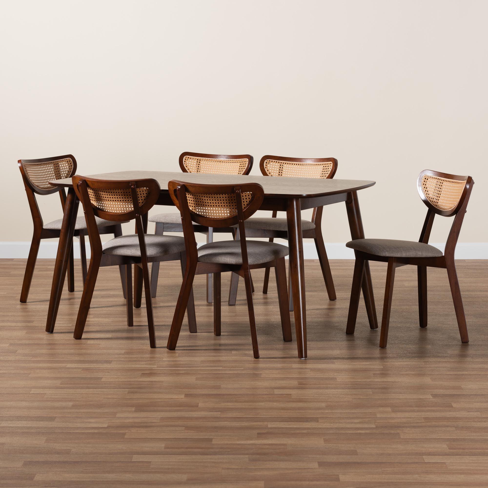 Dannell Mid-Century Modern Fabric and Finished Wood 7-Piece Dining Set