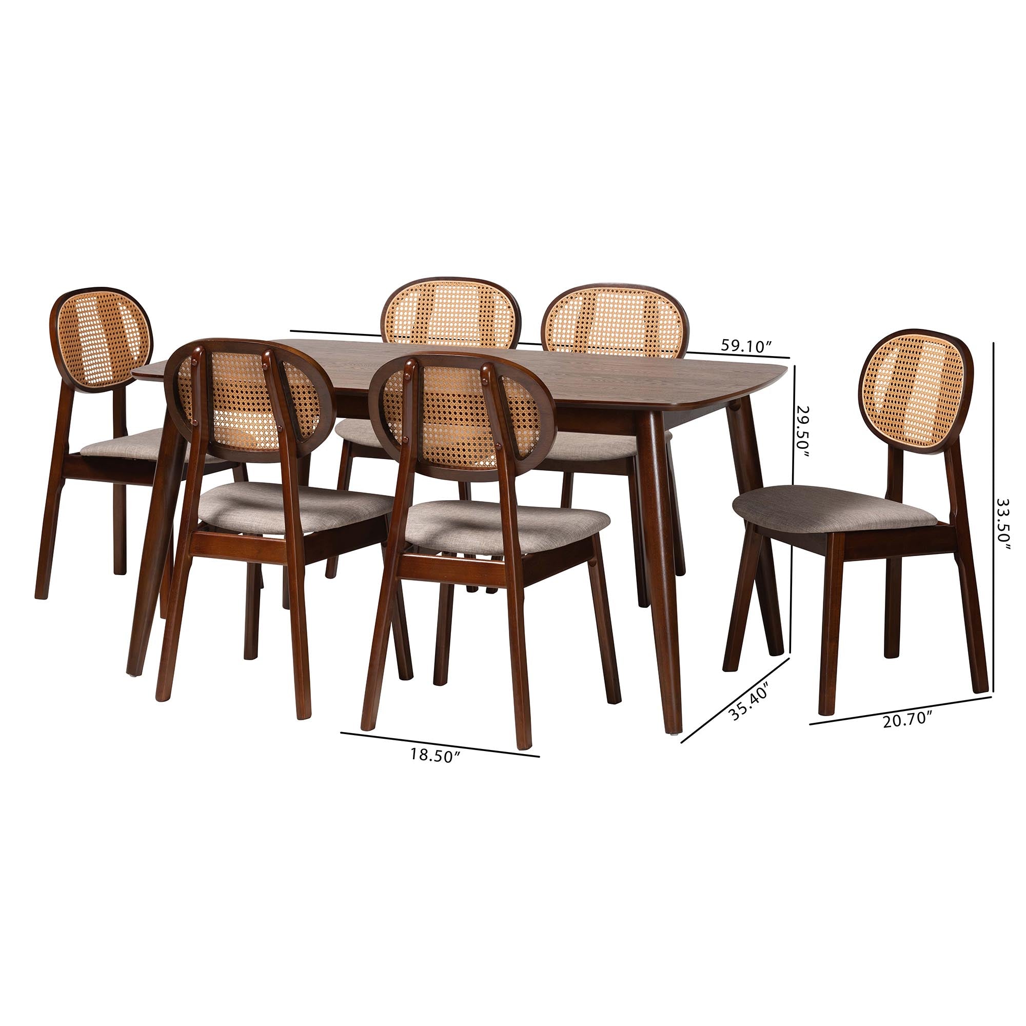 Darrion Mid-Century Modern Fabric and Finished Wood 7-Piece Dining Set