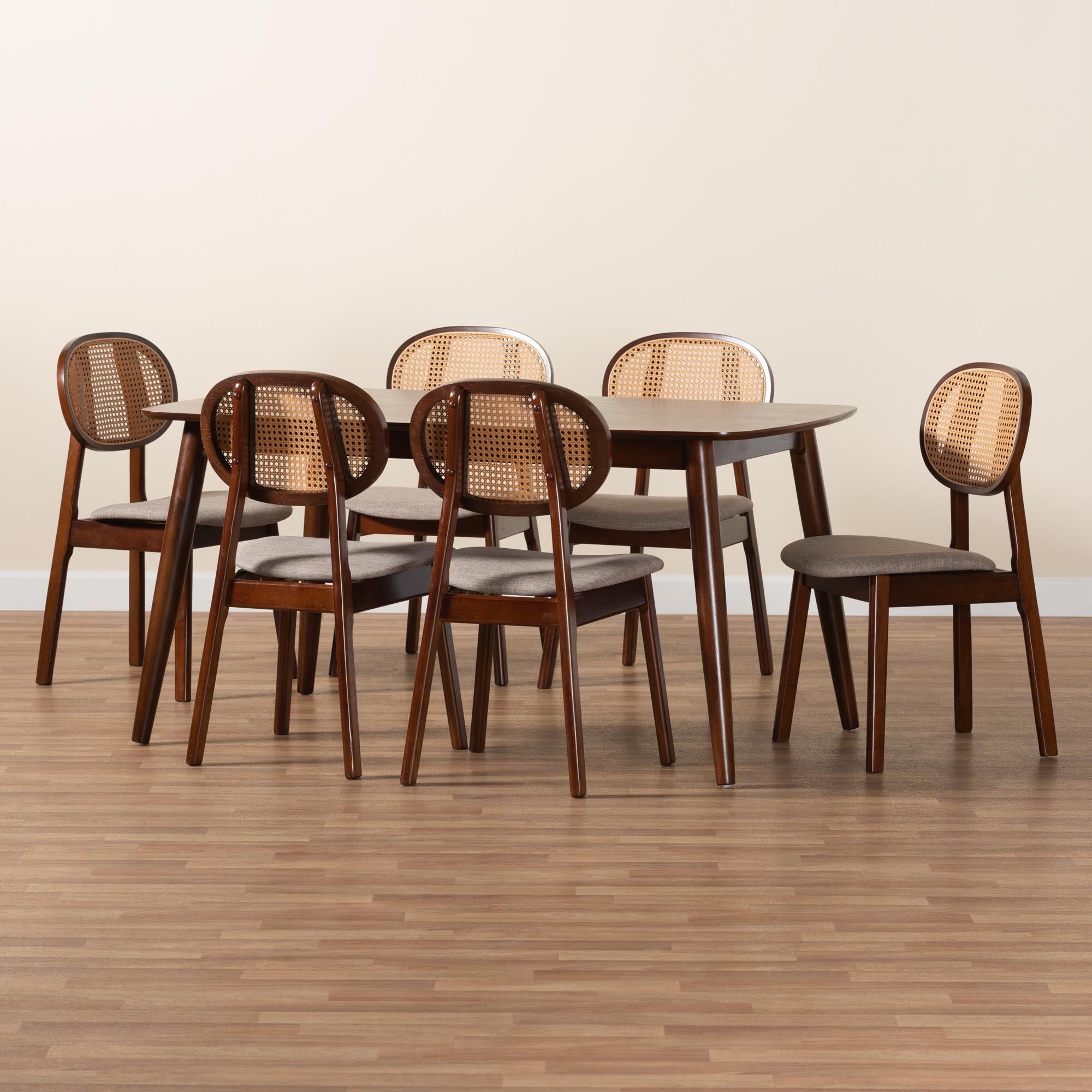 Darrion Mid-Century Modern Fabric and Finished Wood 7-Piece Dining Set