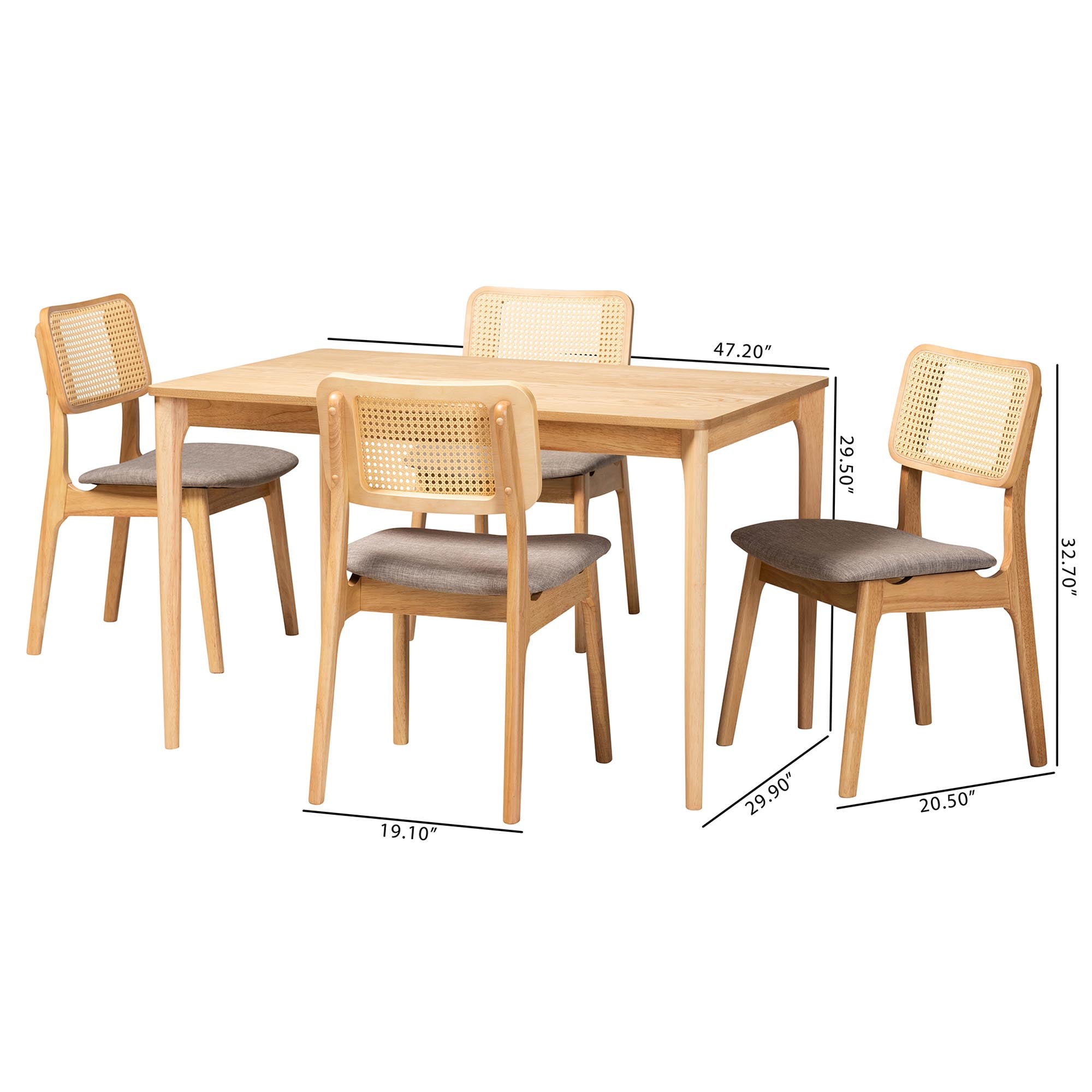 Dannon Mid-Century Modern Fabric and Finished Wood 5-Piece Dining Set