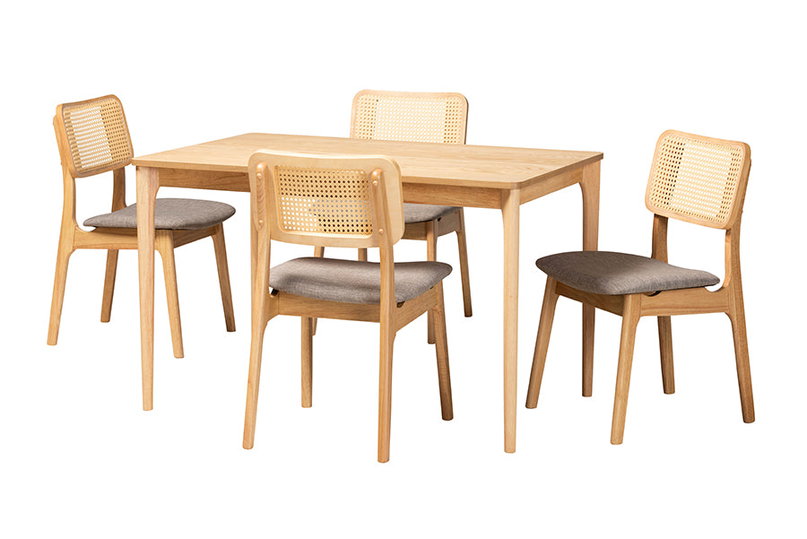 Dannon Mid-Century Modern Fabric and Finished Wood 5-Piece Dining Set