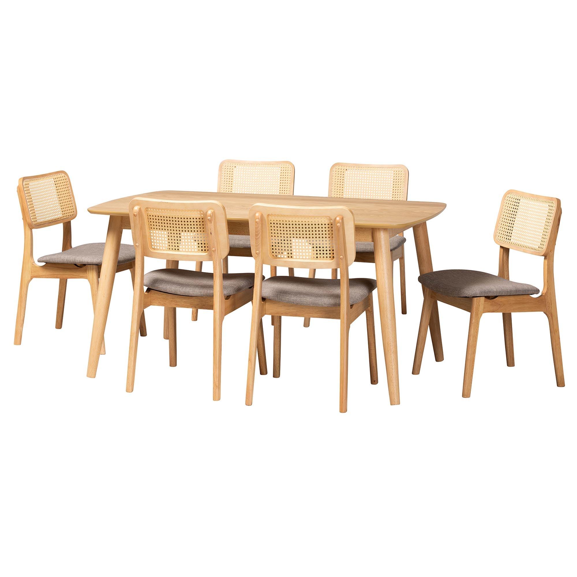 Dannon Mid-Century Modern Fabric and Finished Wood 7-Piece Dining Set