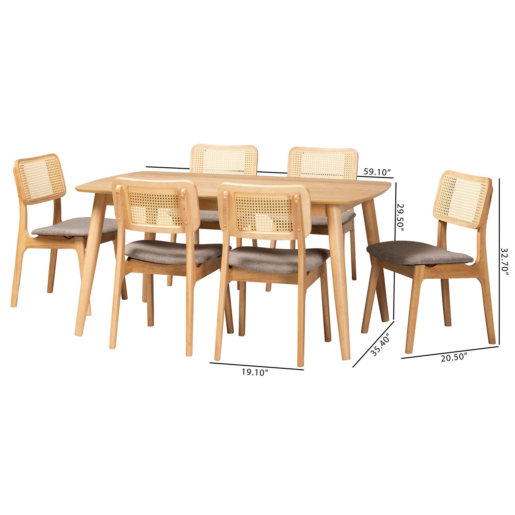 Dannon Mid-Century Modern Fabric and Finished Wood 7-Piece Dining Set