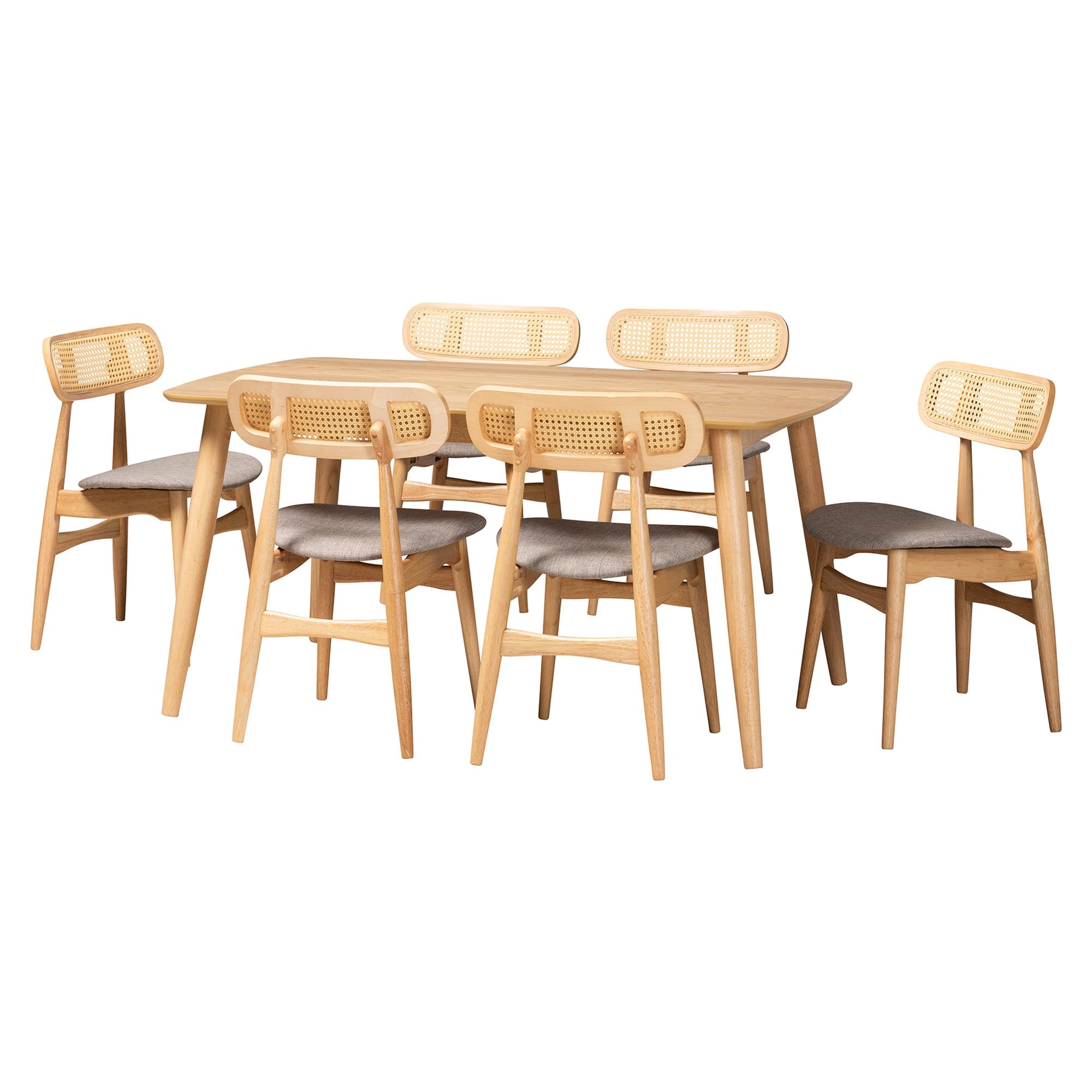 Tarana Mid-Century Modern Fabric and Finished Wood 7-Piece Dining Set