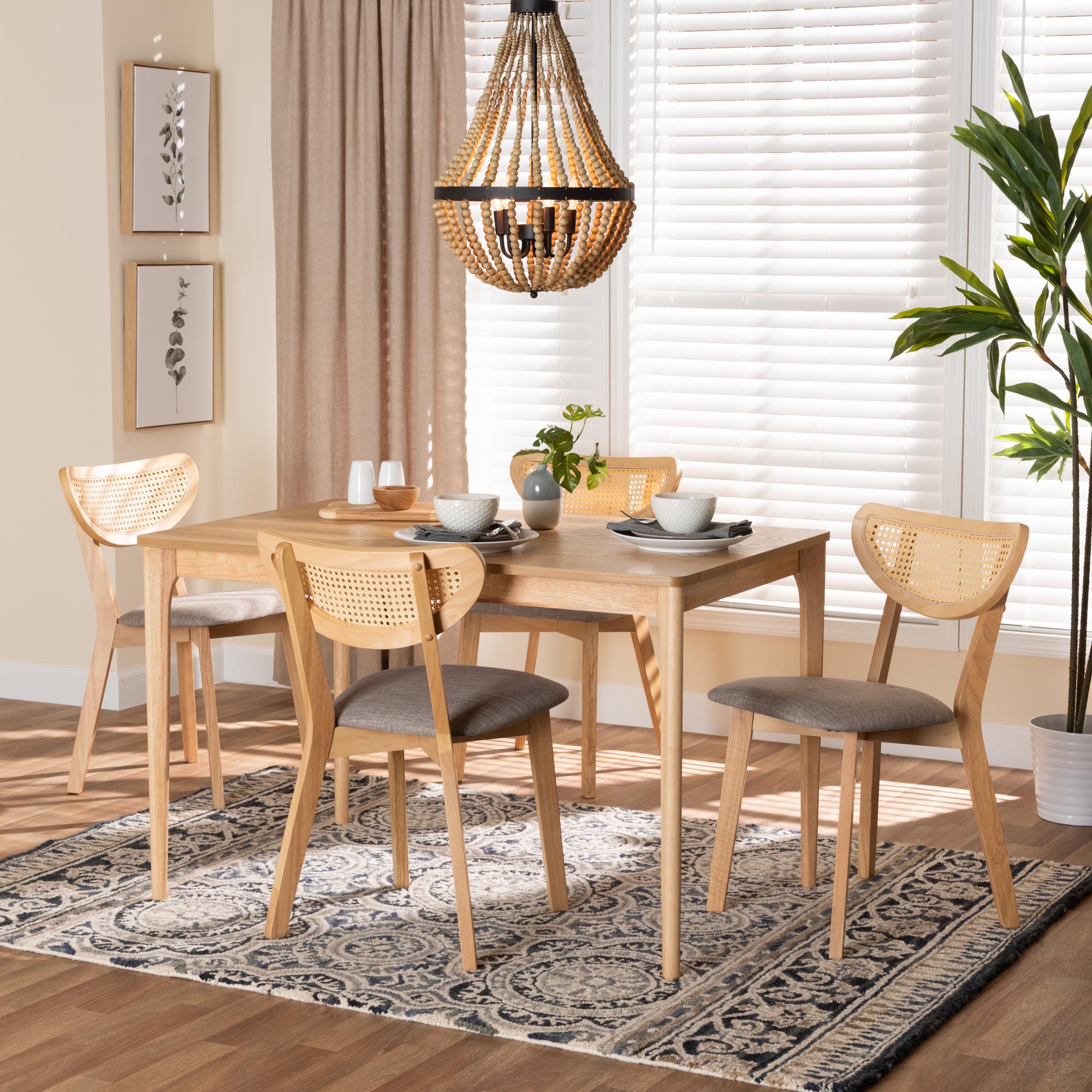 Dannell Mid-Century Modern Fabric and Finished Wood 5-Piece Dining Set