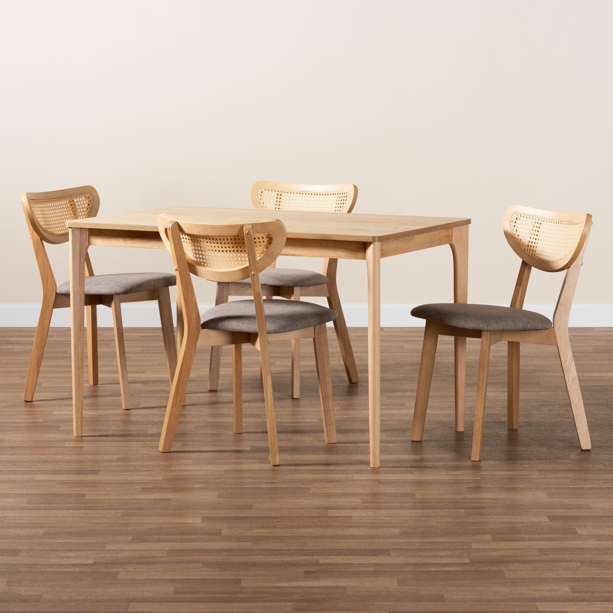 Dannell Mid-Century Modern Fabric and Finished Wood 5-Piece Dining Set