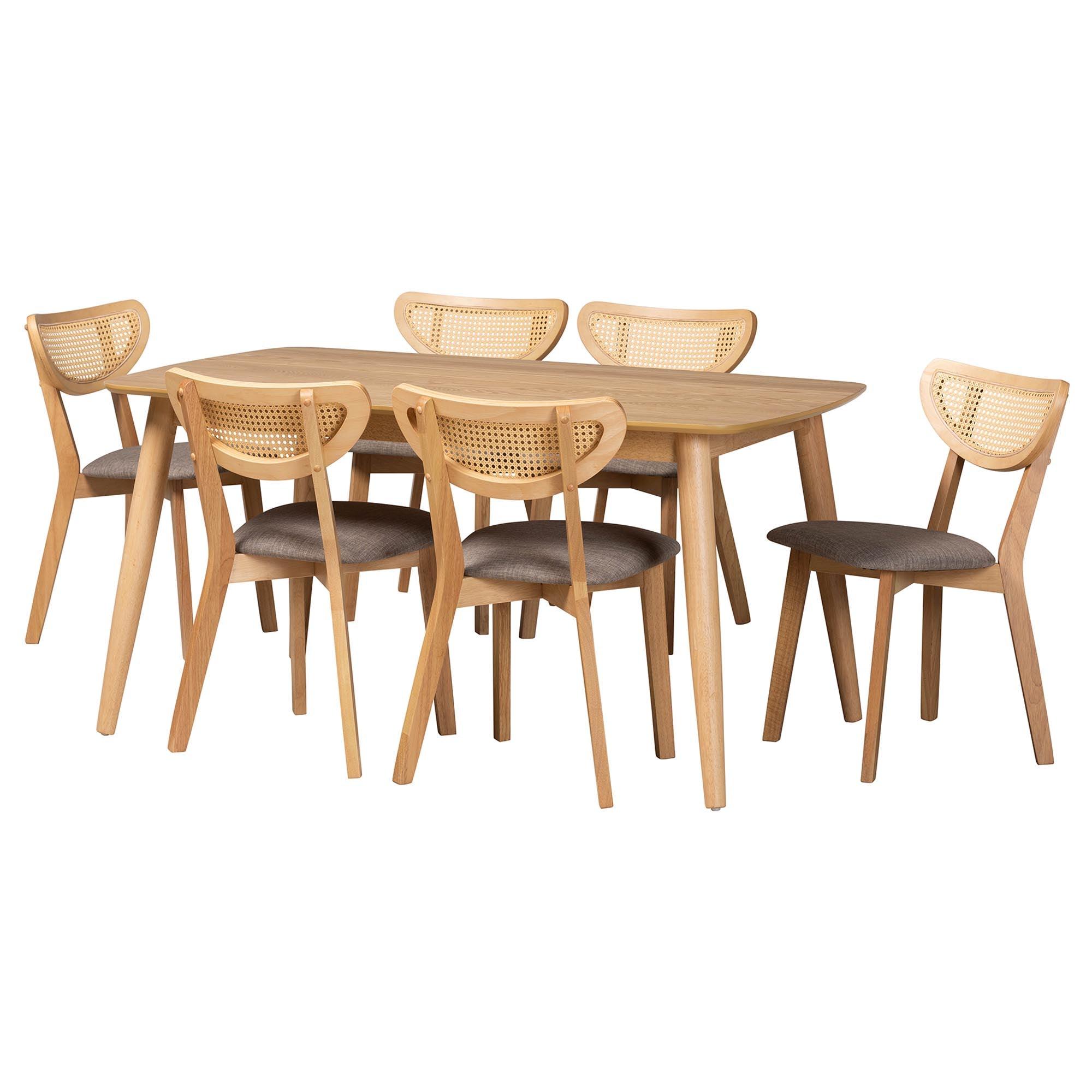 Dannell Mid-Century Modern Fabric and Finished Wood 7-Piece Dining Set