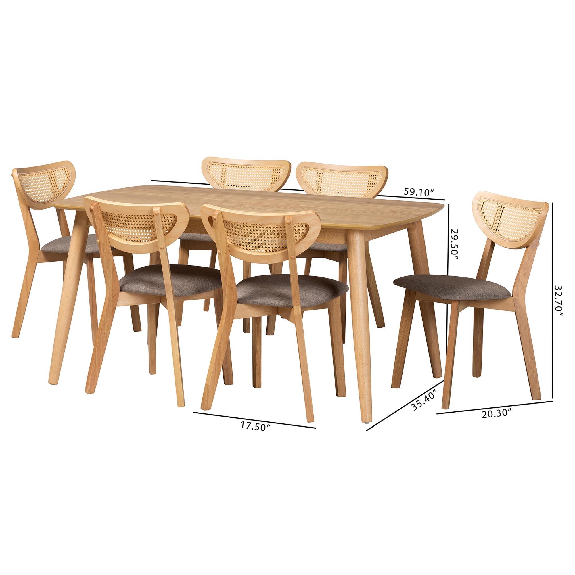 Dannell Mid-Century Modern Fabric and Finished Wood 7-Piece Dining Set