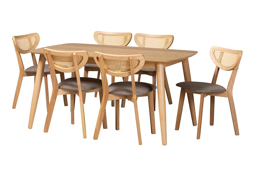 Dannell Mid-Century Modern Fabric and Finished Wood 7-Piece Dining Set