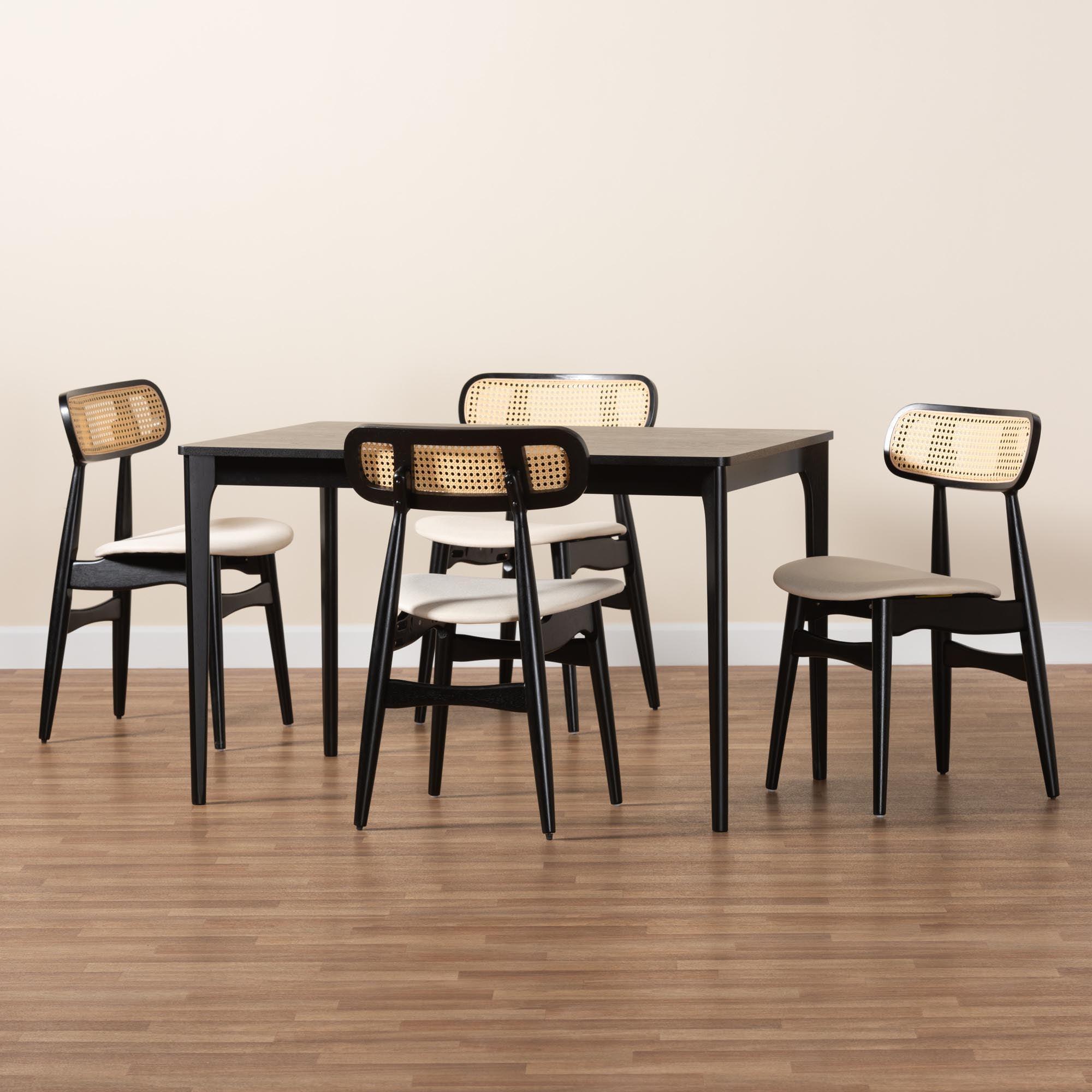 Tarana Mid-Century Modern Cream Fabric and Finished Wood 5-Piece Dining Set