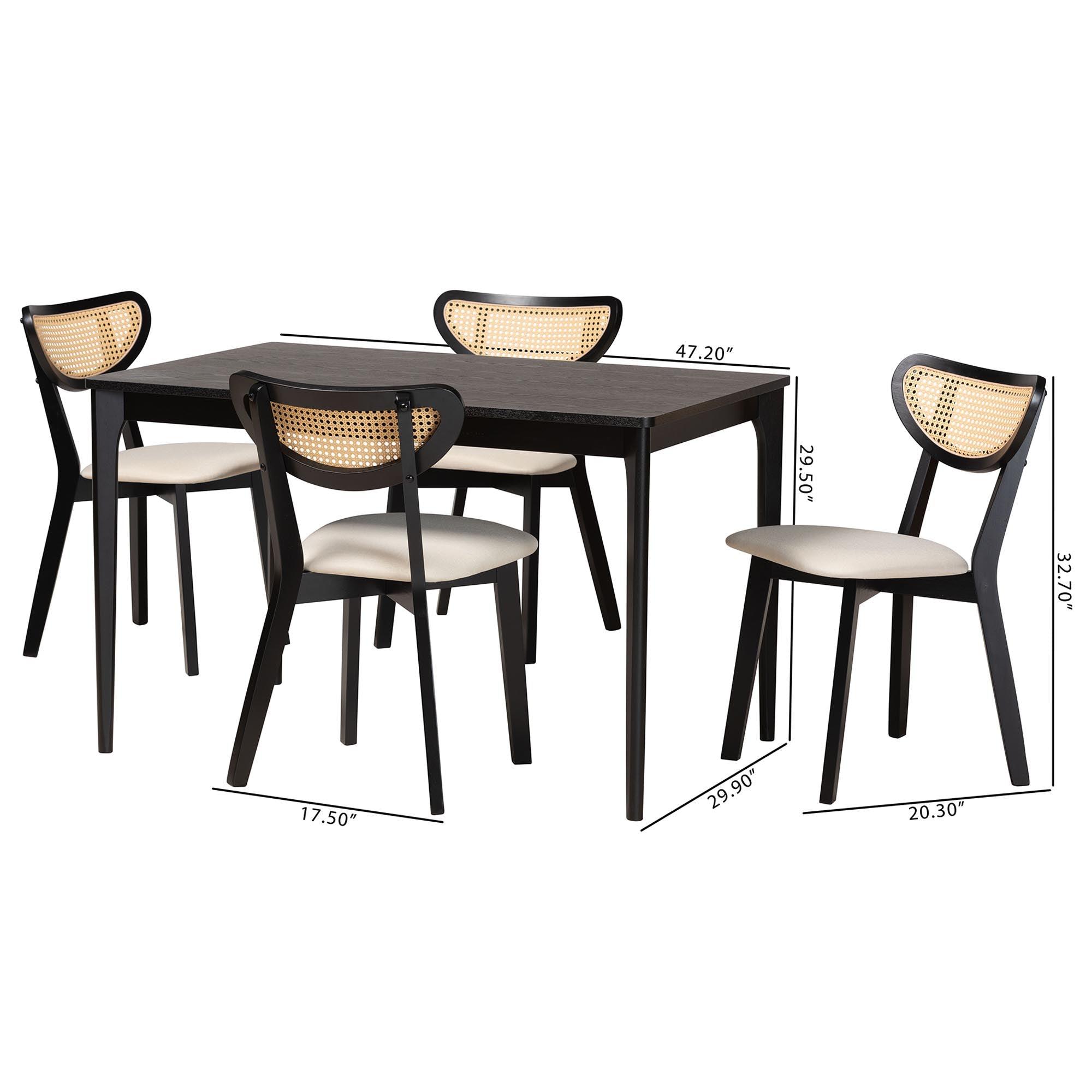 Dannell Mid-Century Modern Cream Fabric and Finished Wood 5-Piece Dining Set