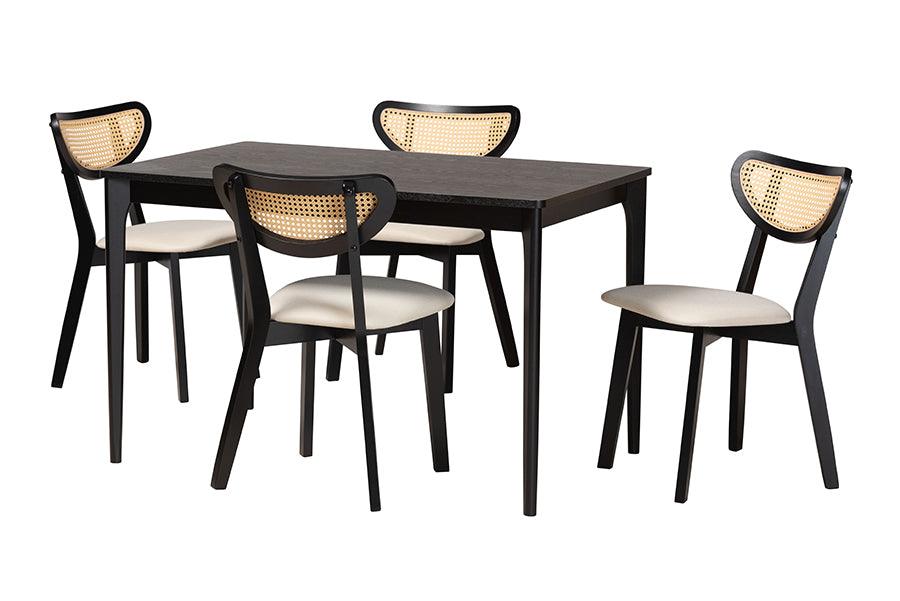 Dannell Mid-Century Modern Cream Fabric and Finished Wood 5-Piece Dining Set