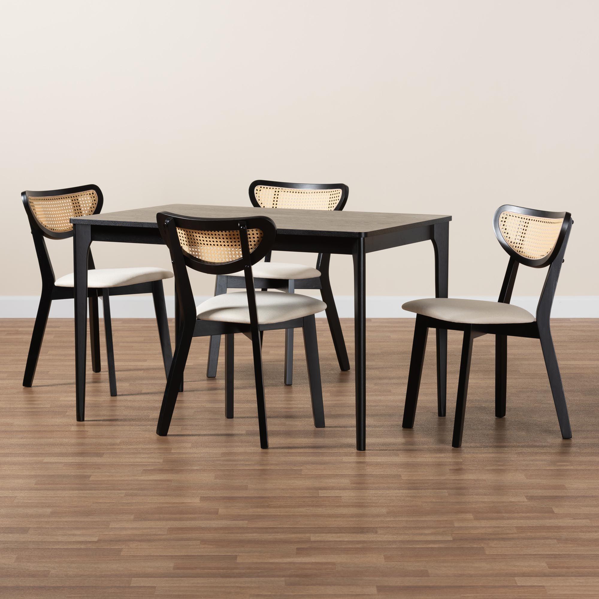 Dannell Mid-Century Modern Cream Fabric and Finished Wood 5-Piece Dining Set
