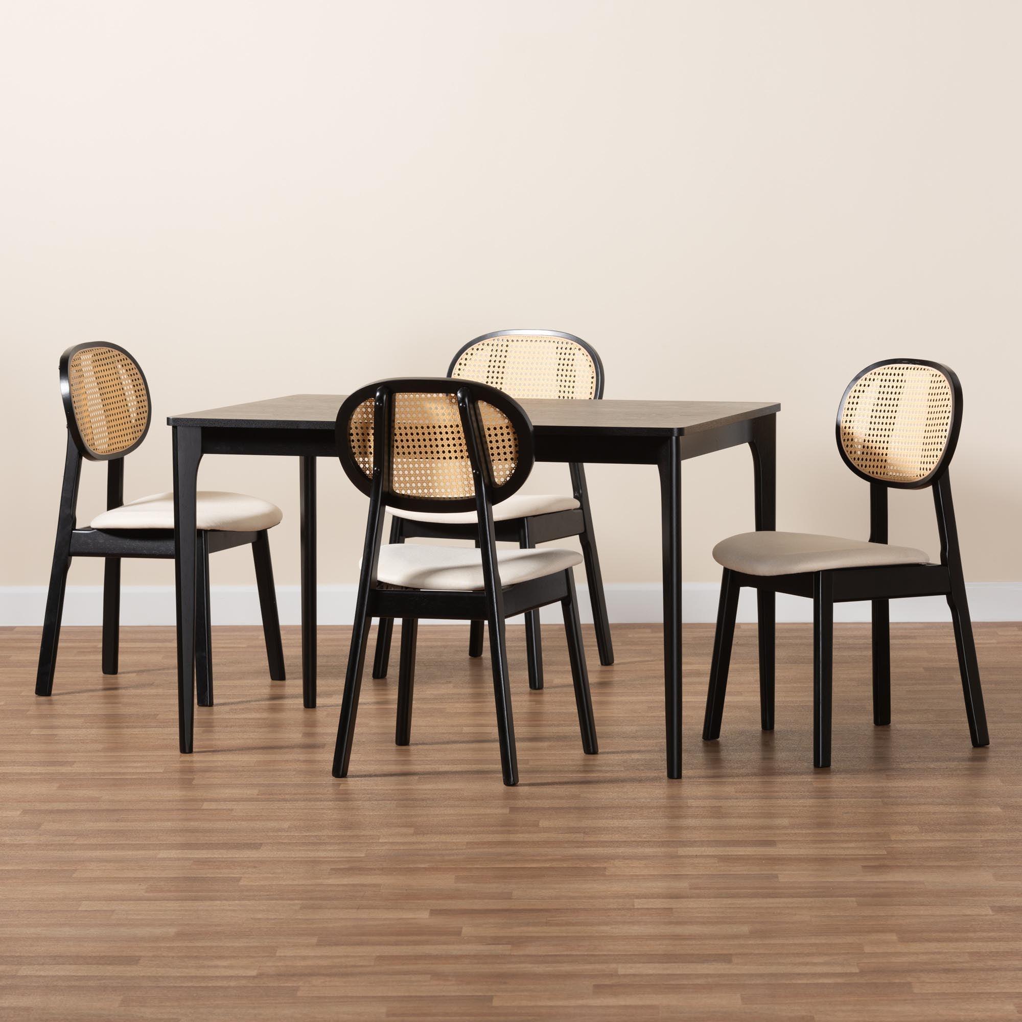 Darrion Mid-Century Modern Cream Fabric and Finished Wood 5-Piece Dining Set