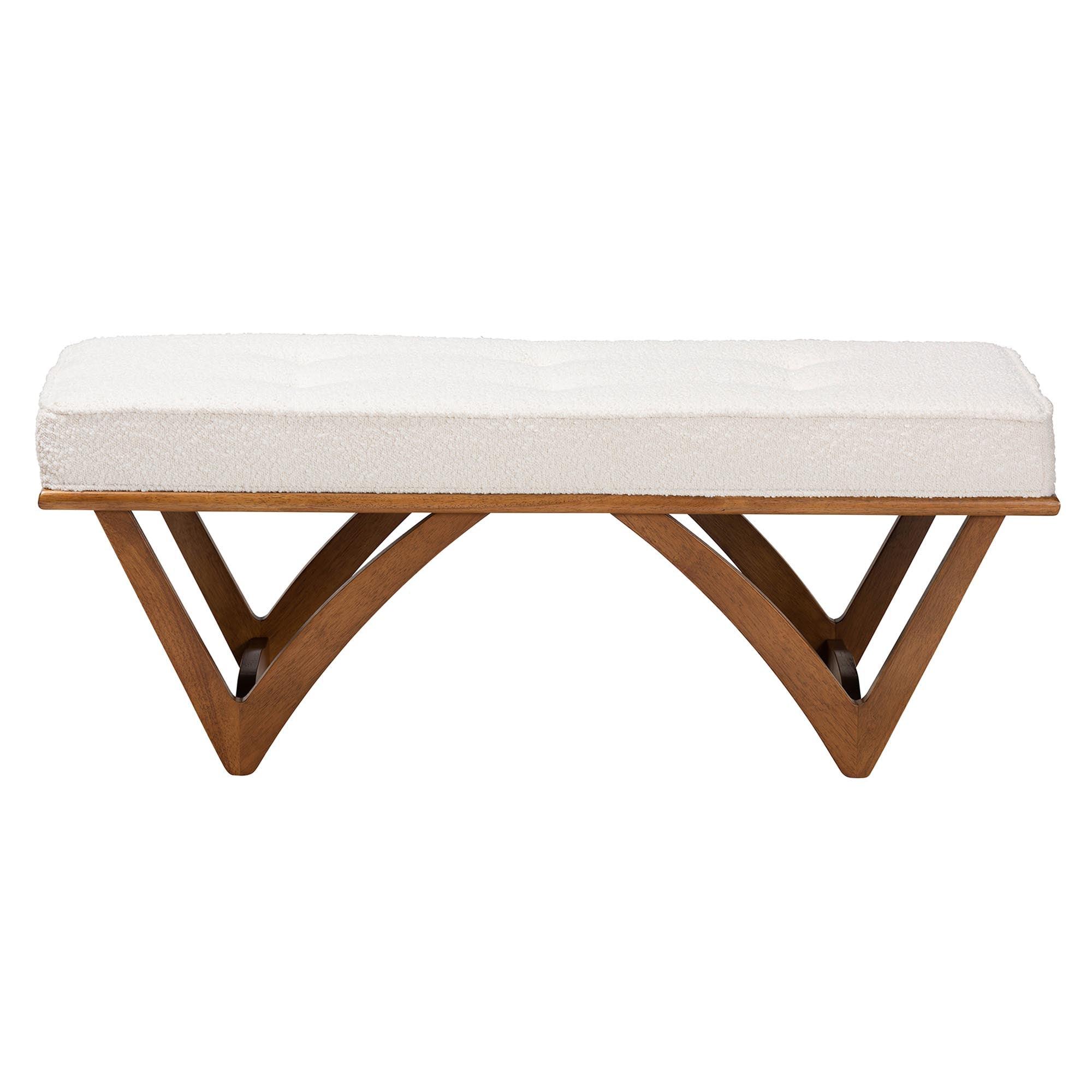 Chenoa Japandi Cream Boucle Fabric and Finished Wood Bench