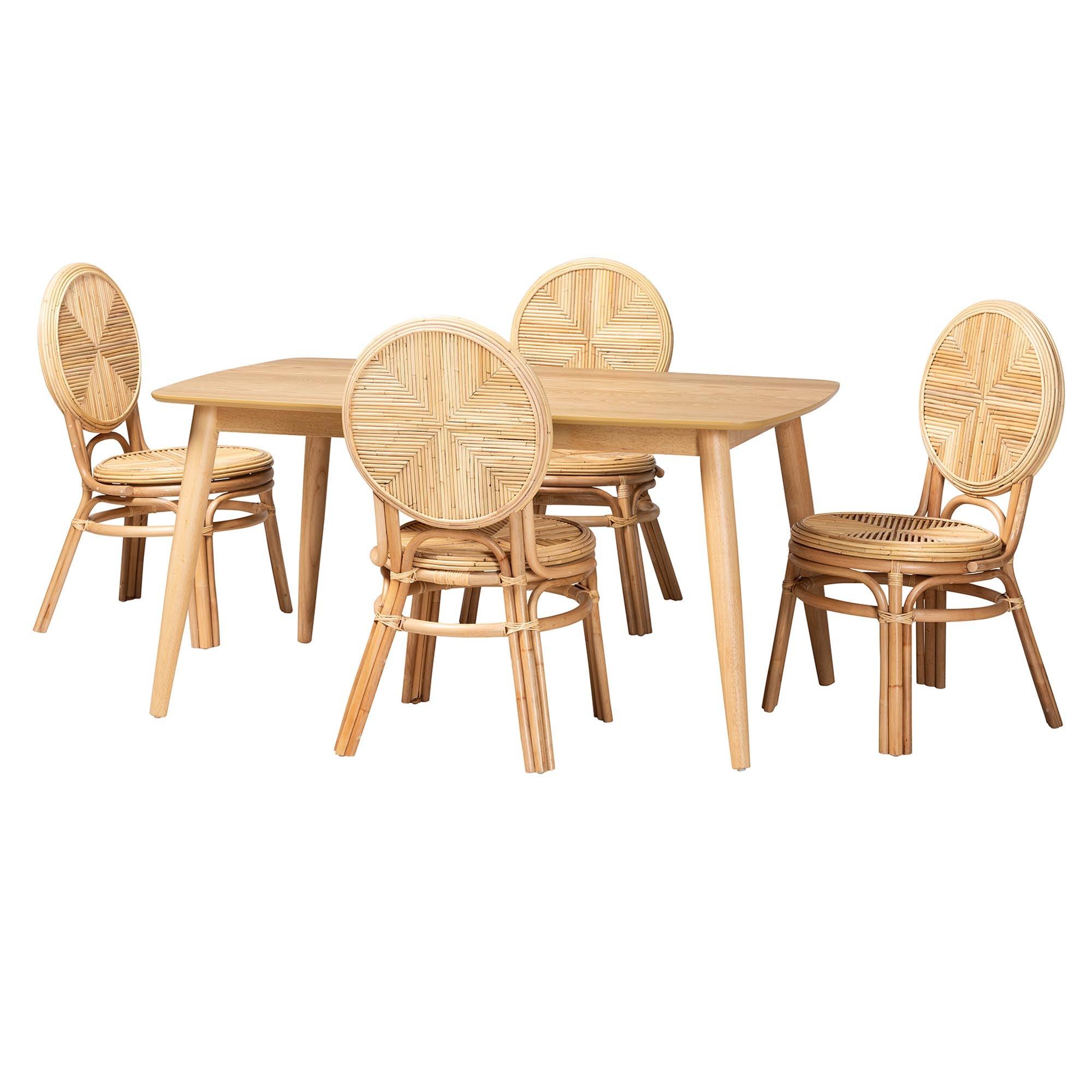 Carita Modern Bohemian Rattan 5-Piece Dining Set