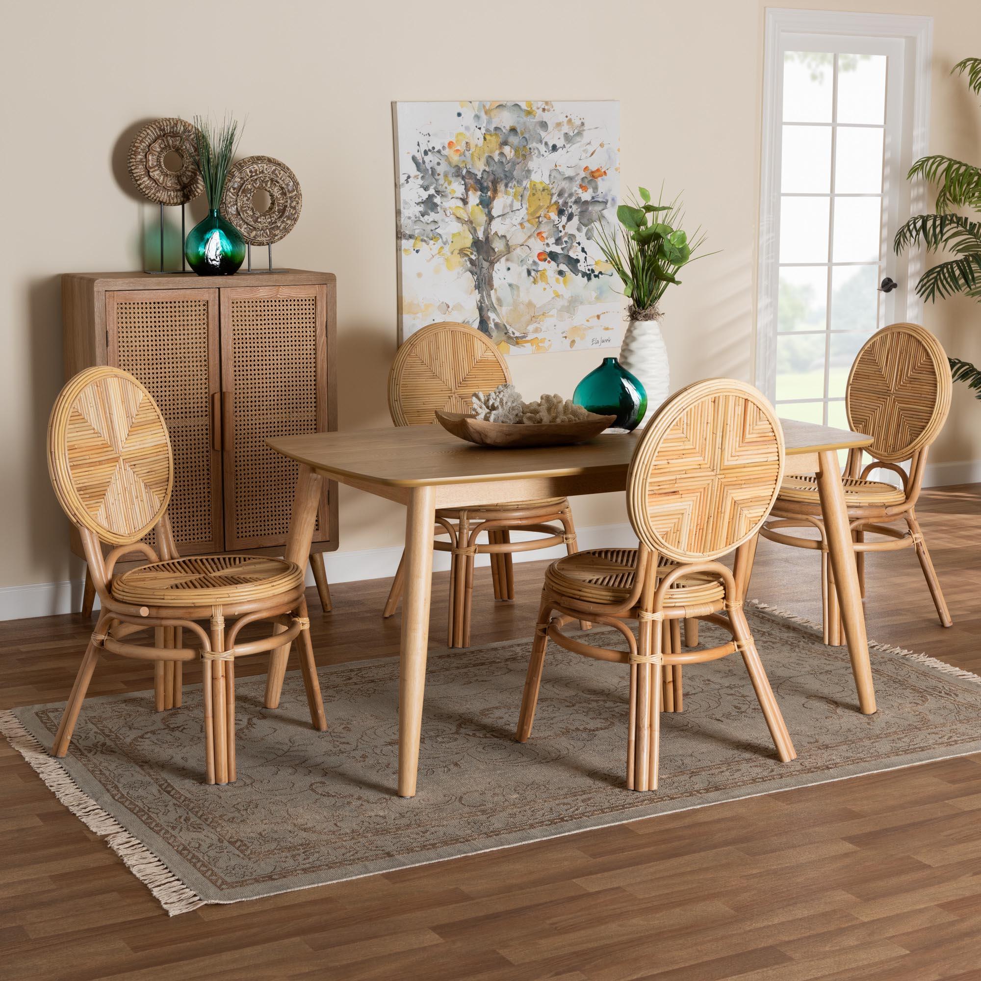 Carita Modern Bohemian Rattan 5-Piece Dining Set