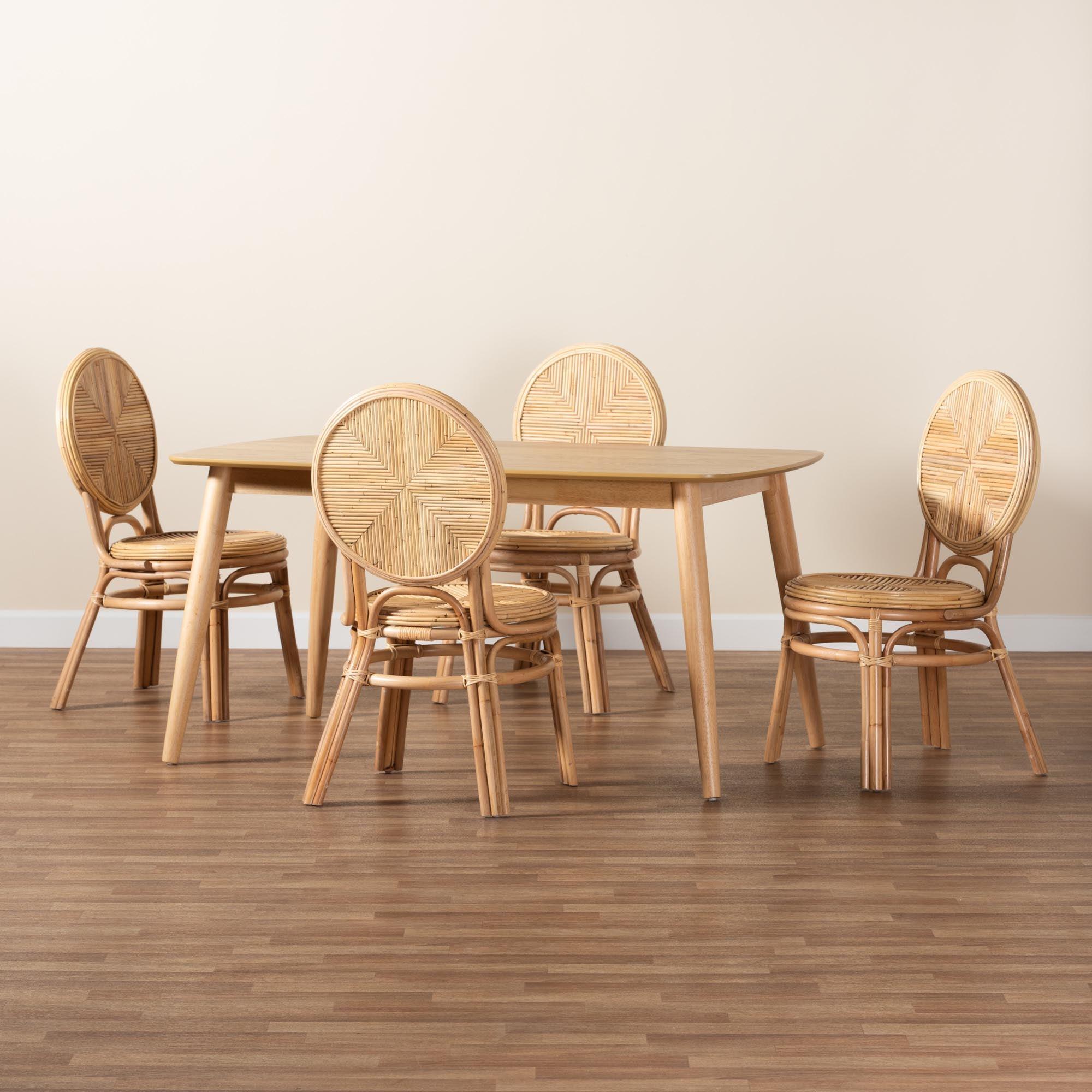 Carita Modern Bohemian Rattan 5-Piece Dining Set
