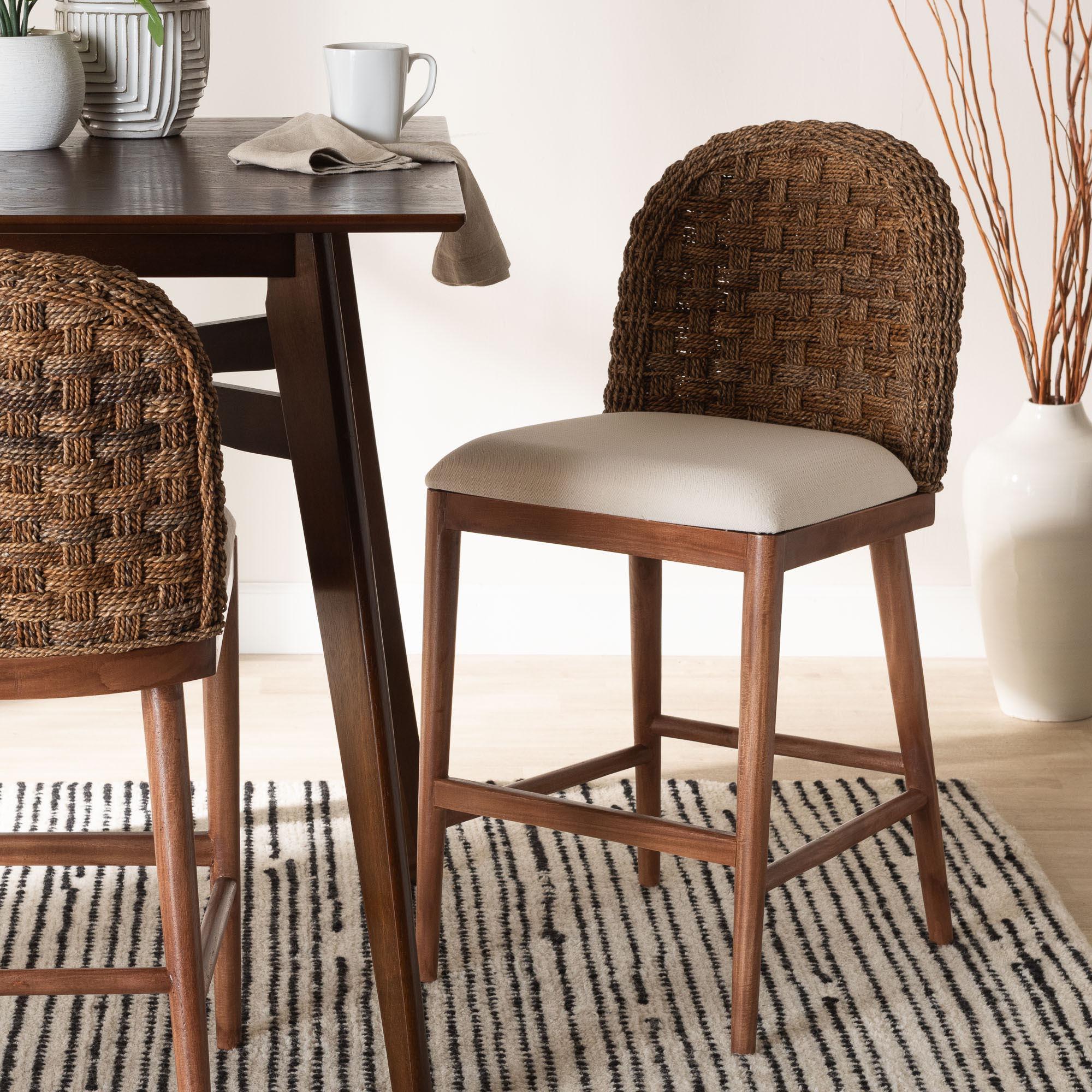 bali & pari Denver Modern Bohemian Finished Acacia Wood and Seagrass Counter Stool