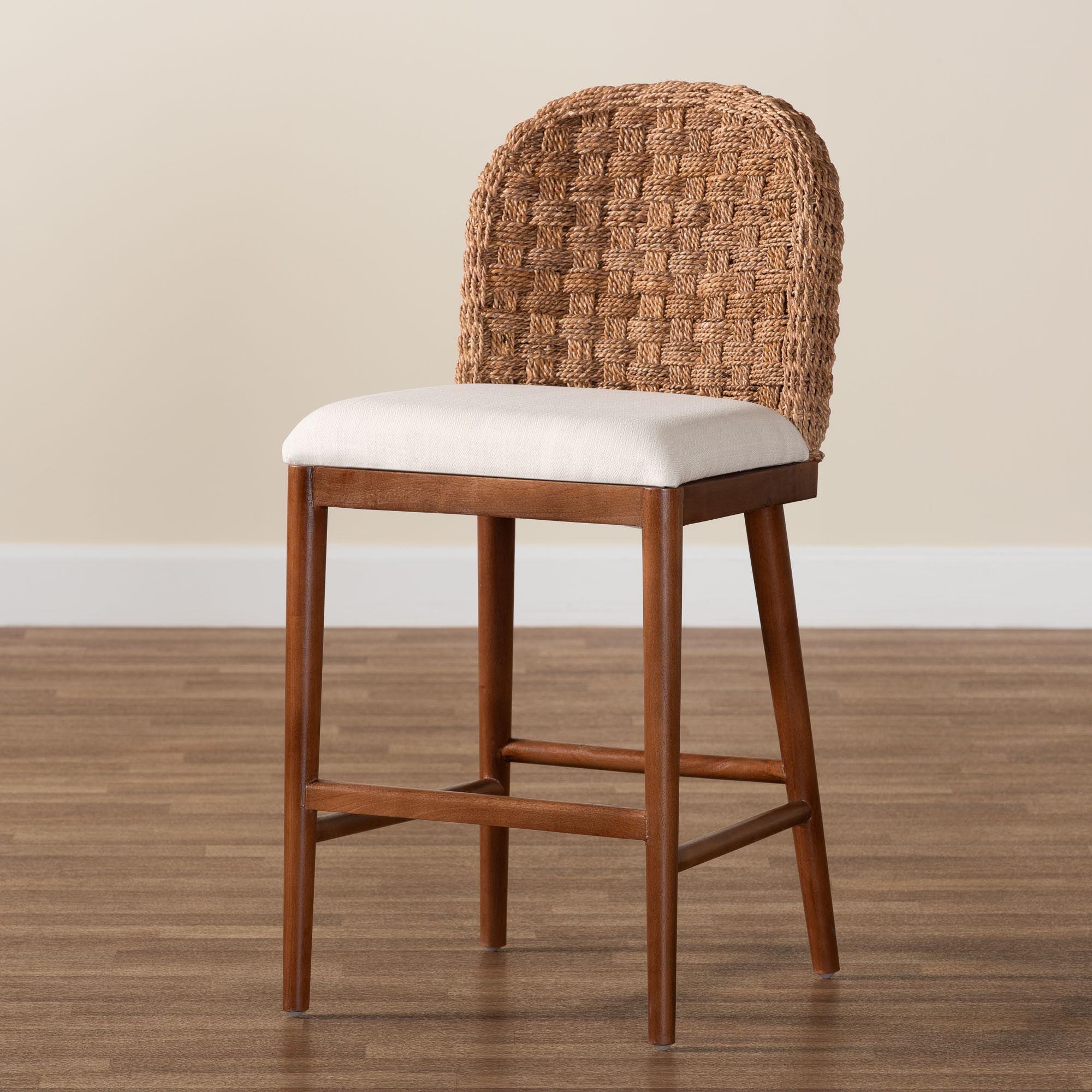 bali & pari Denver Modern Bohemian Finished Acacia Wood and Seagrass Counter Stool