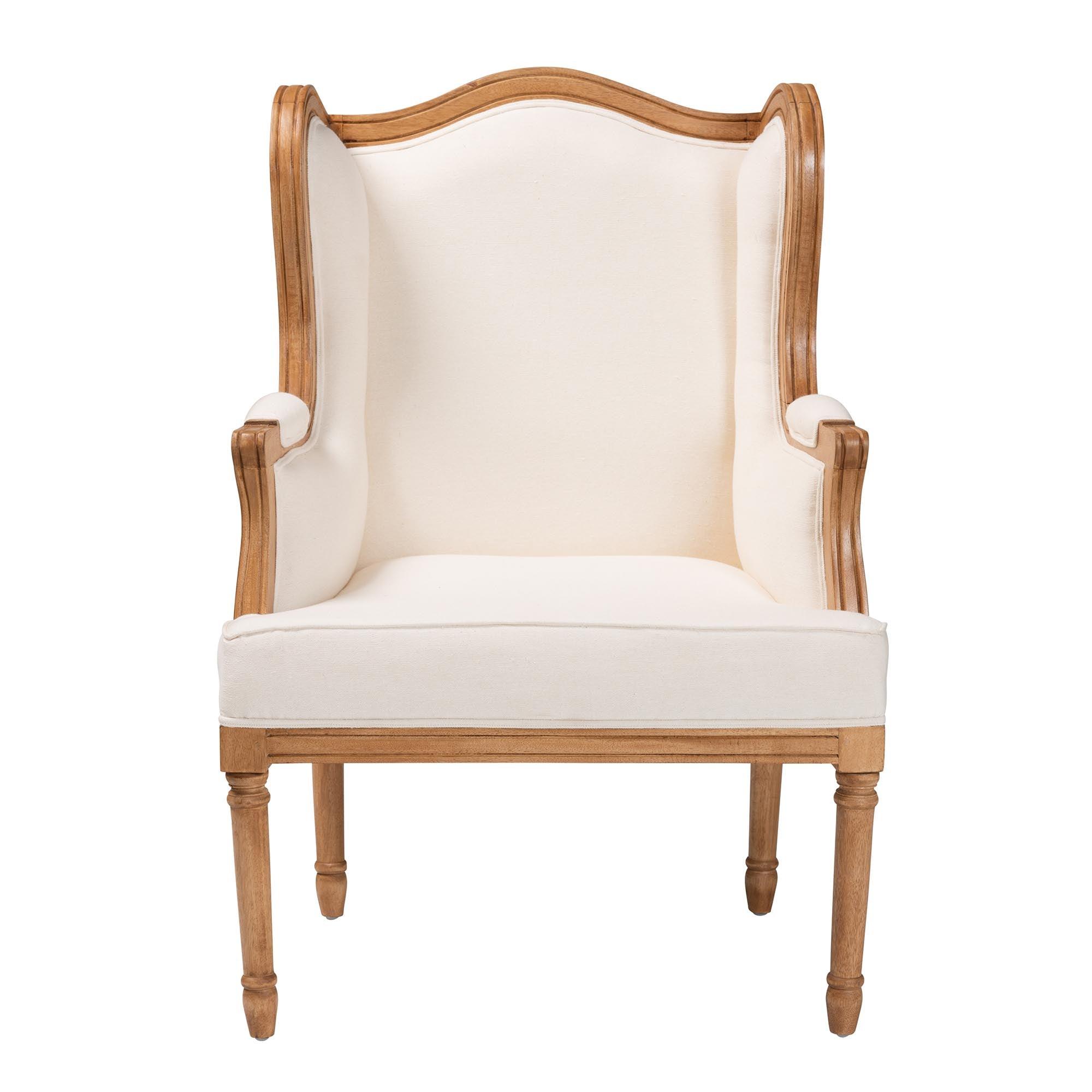 Bali & Pari Rachana Traditional French Fabric and Honey Finished Wood Accent Chair