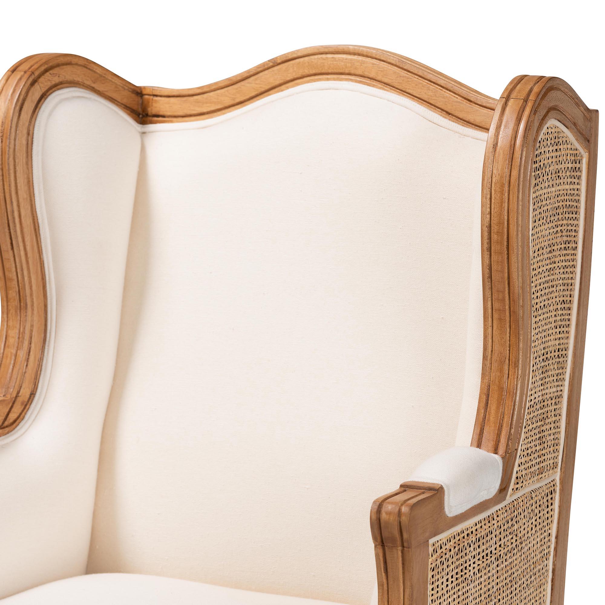 Bali & Pari Rachana Traditional French Fabric and Honey Finished Wood Accent Chair