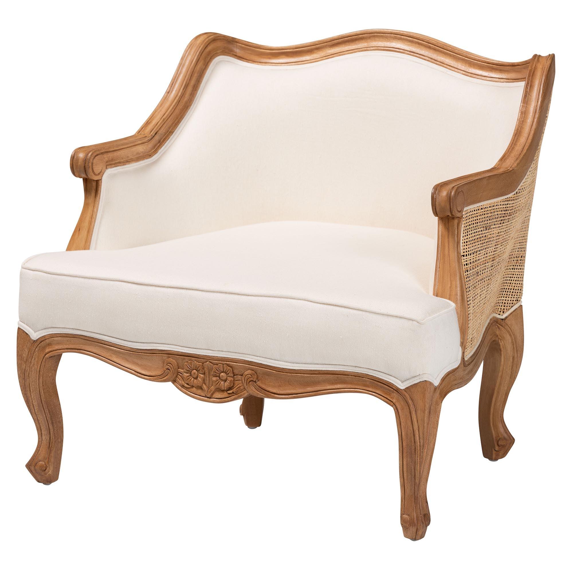 Bali & Pari Sylvestra Traditional French Fabric and Honey Finished Wood Low Seat Accent Chair