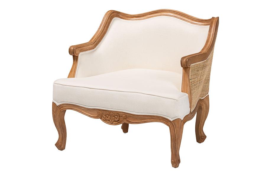 Bali & Pari Sylvestra Traditional French Fabric and Honey Finished Wood Low Seat Accent Chair