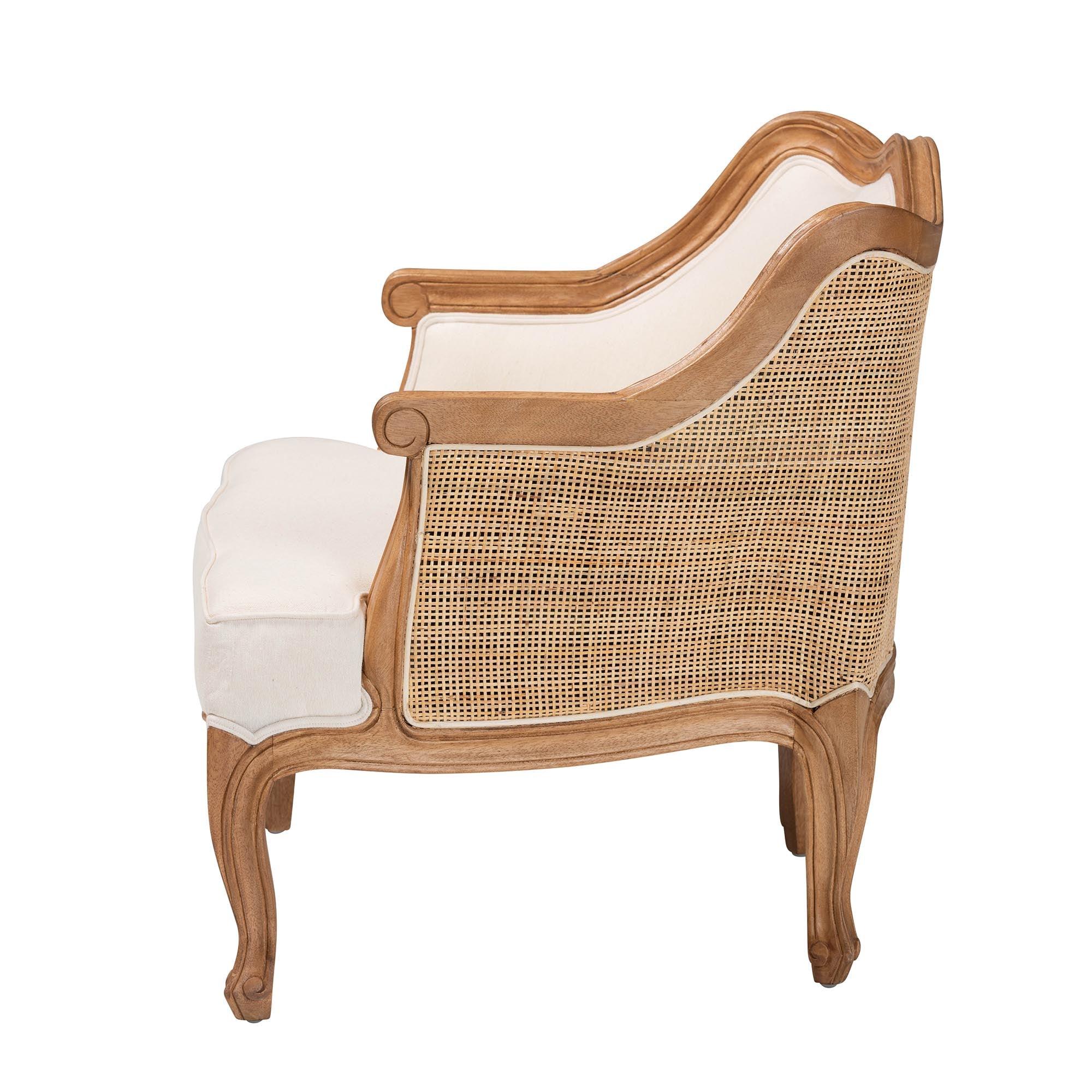 Bali & Pari Sylvestra Traditional French Fabric and Honey Finished Wood Low Seat Accent Chair