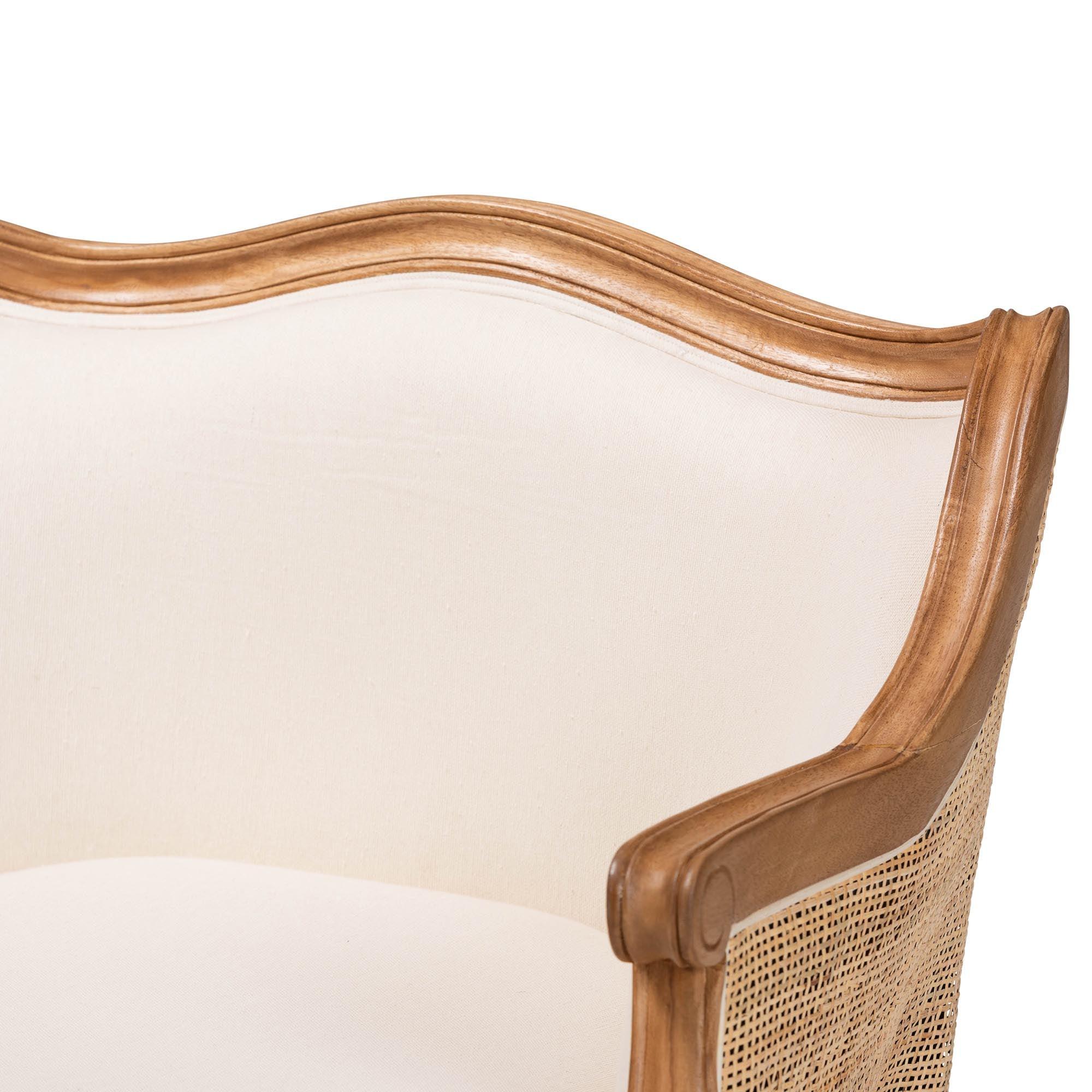 Bali & Pari Sylvestra Traditional French Fabric and Honey Finished Wood Low Seat Accent Chair