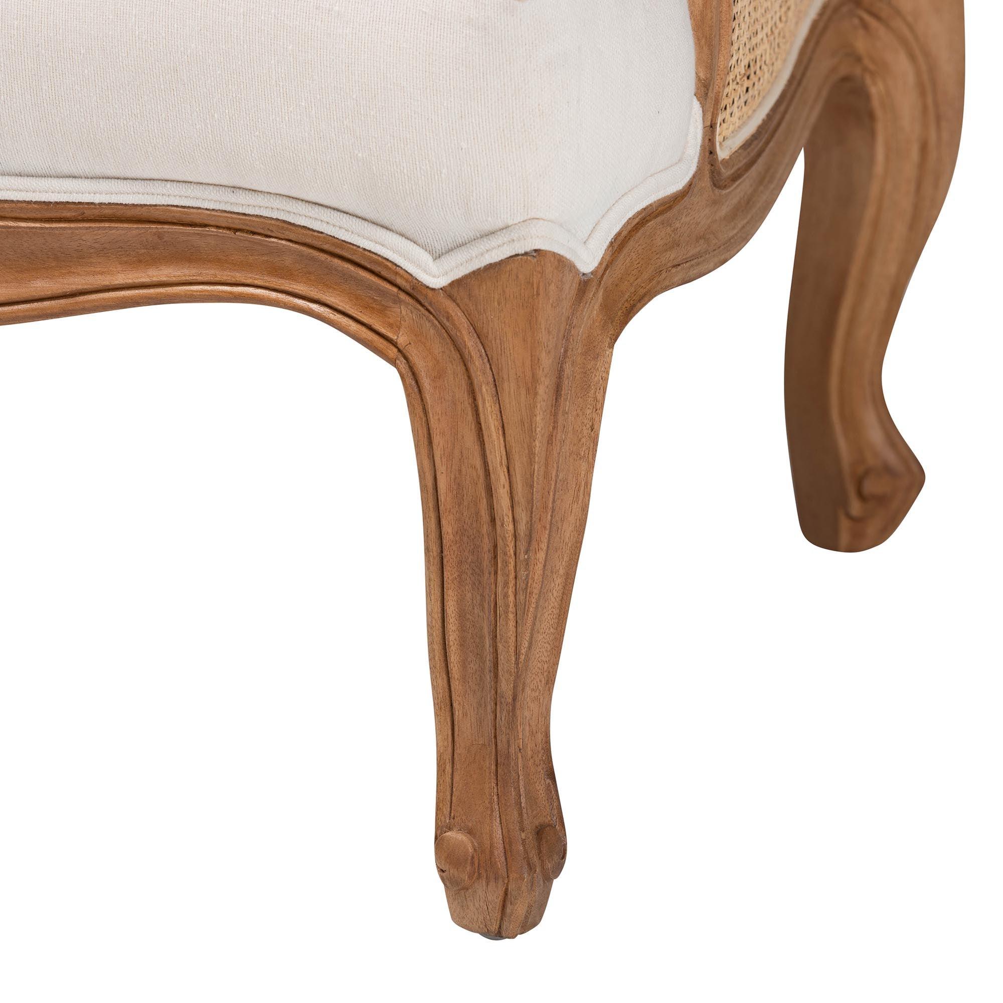 Bali & Pari Sylvestra Traditional French Fabric and Honey Finished Wood Low Seat Accent Chair