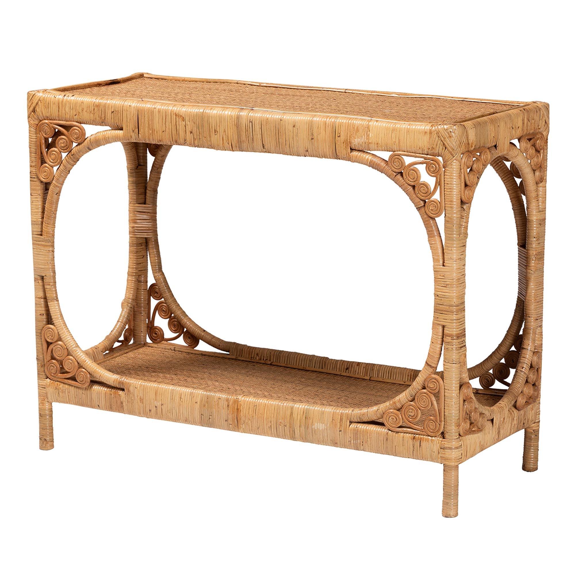 Bali & Pari Ramona Modern Bohemian Light Honey Rattan Console Table