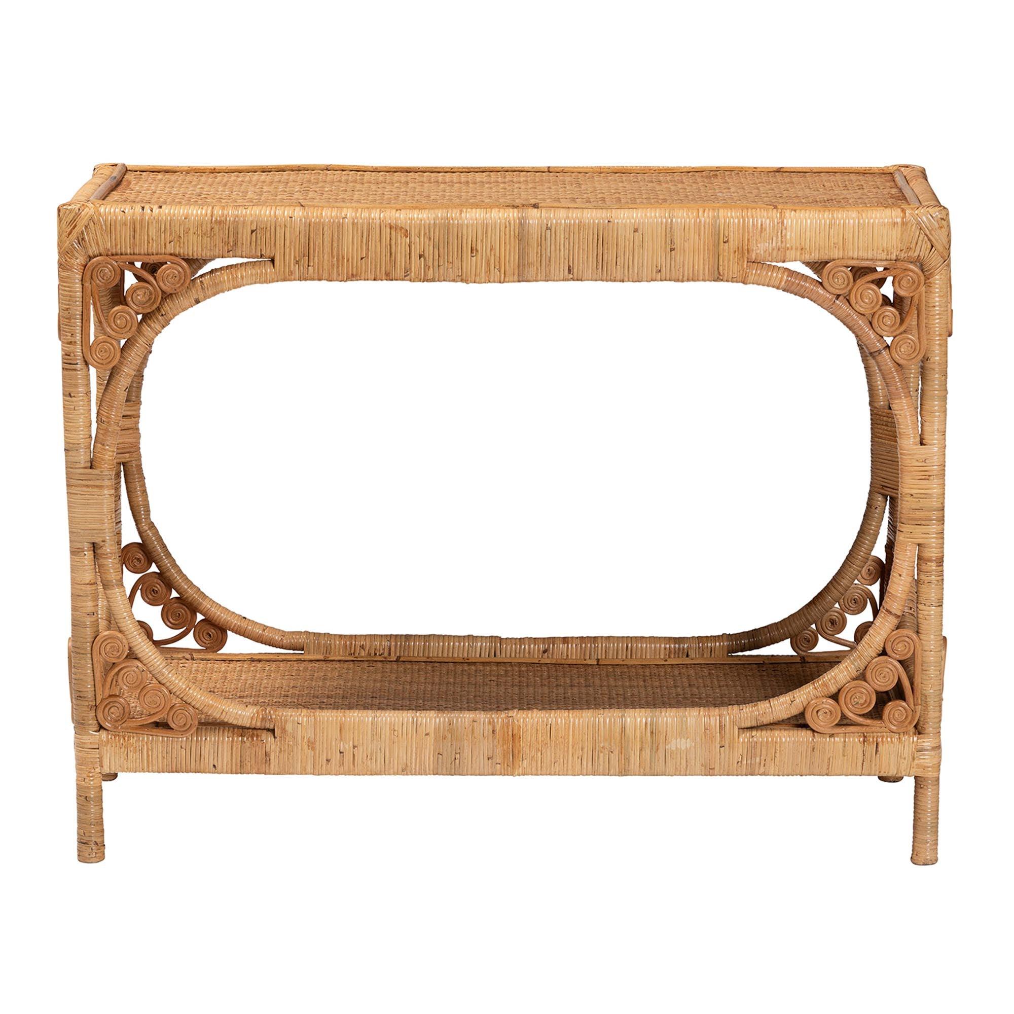 Bali & Pari Ramona Modern Bohemian Light Honey Rattan Console Table