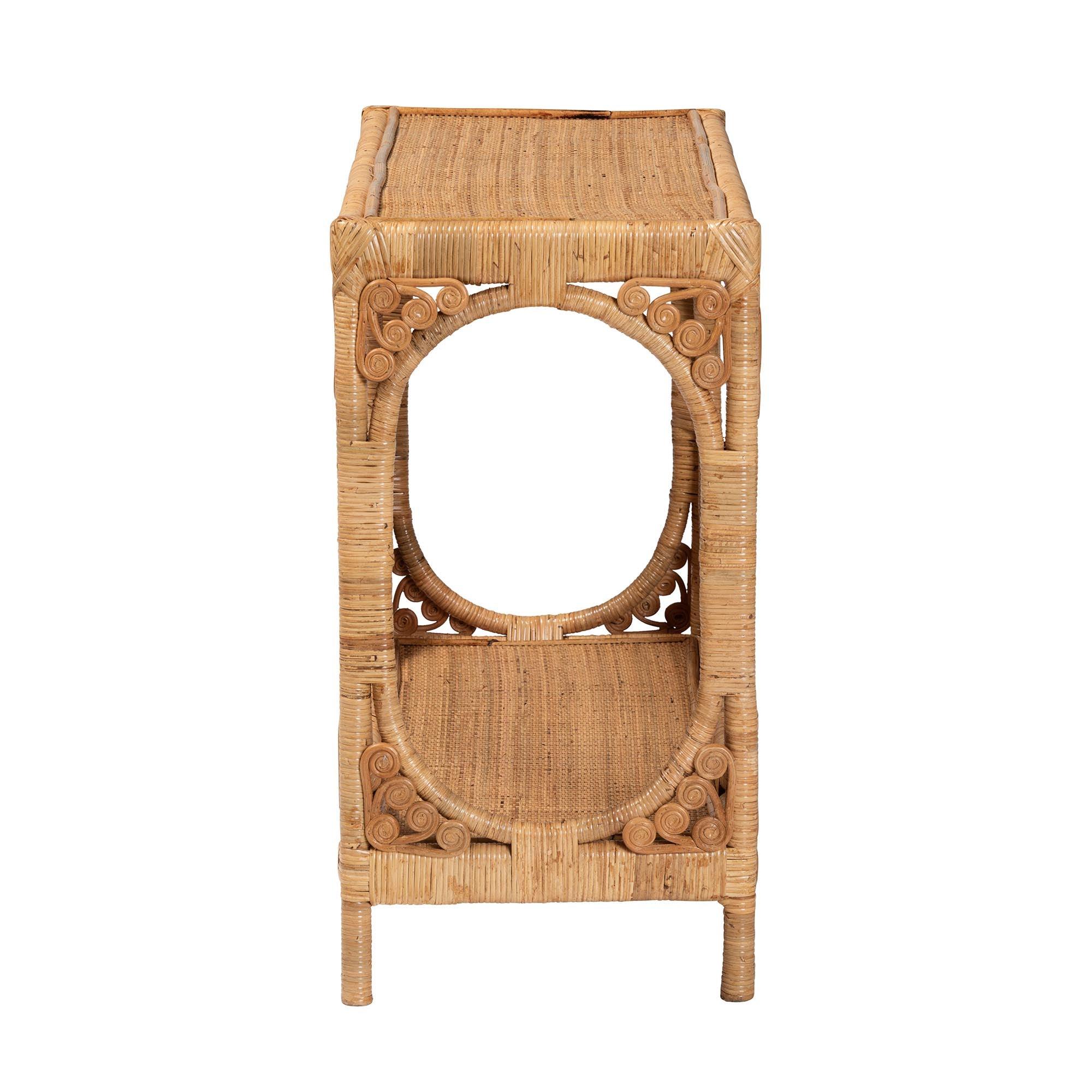 Bali & Pari Ramona Modern Bohemian Light Honey Rattan Console Table