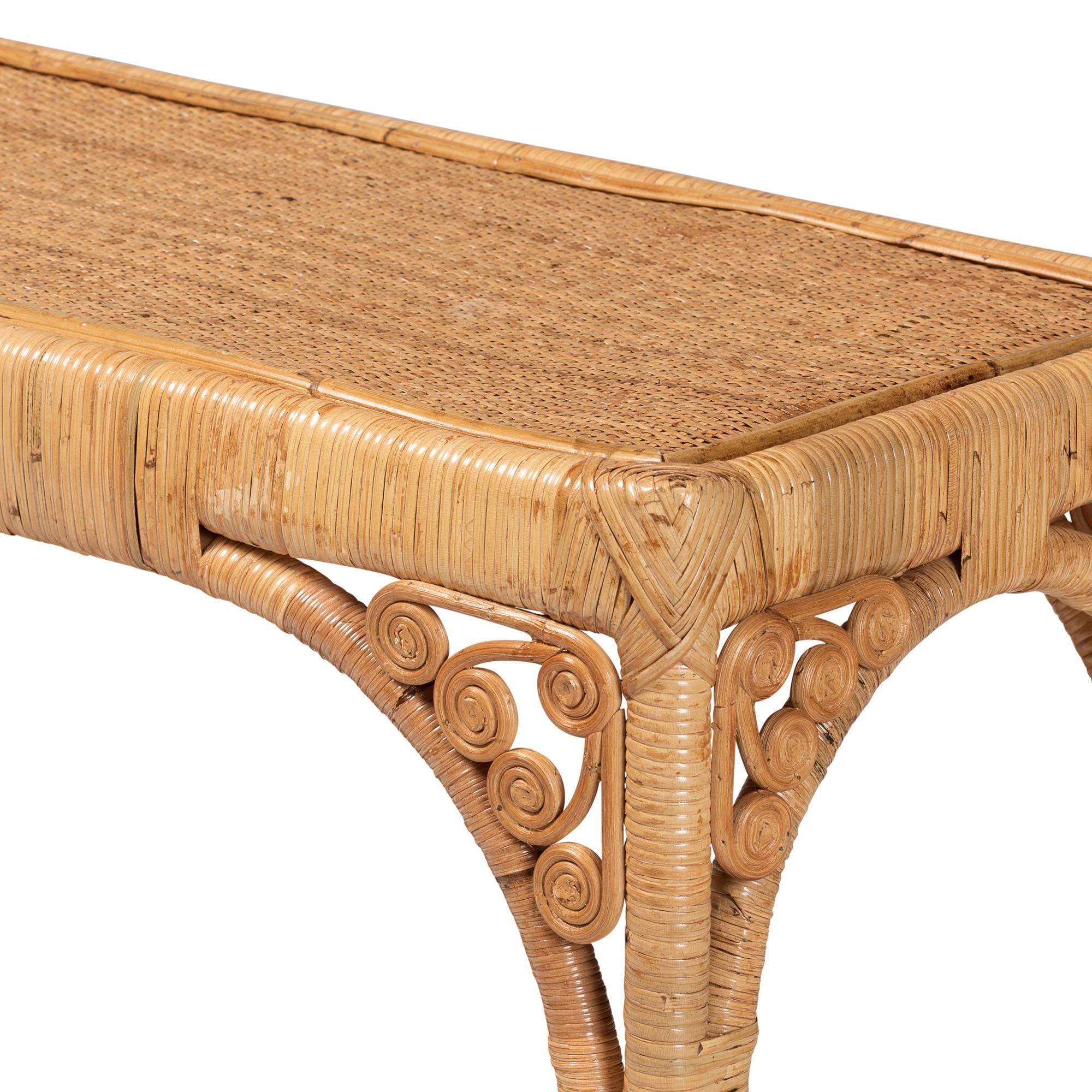 Bali & Pari Ramona Modern Bohemian Light Honey Rattan Console Table
