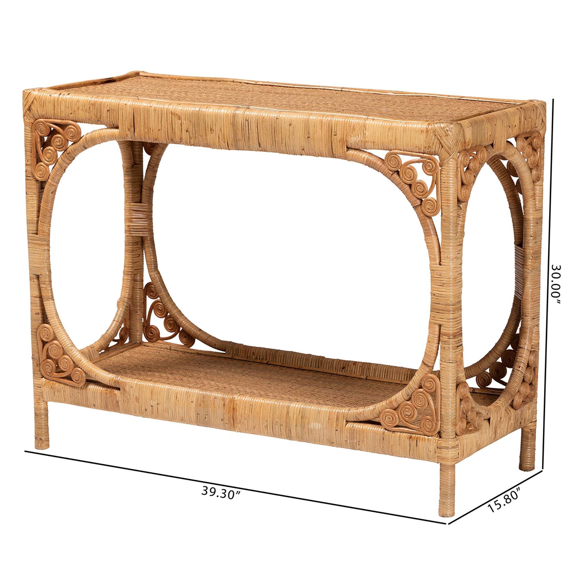 Bali & Pari Ramona Modern Bohemian Light Honey Rattan Console Table