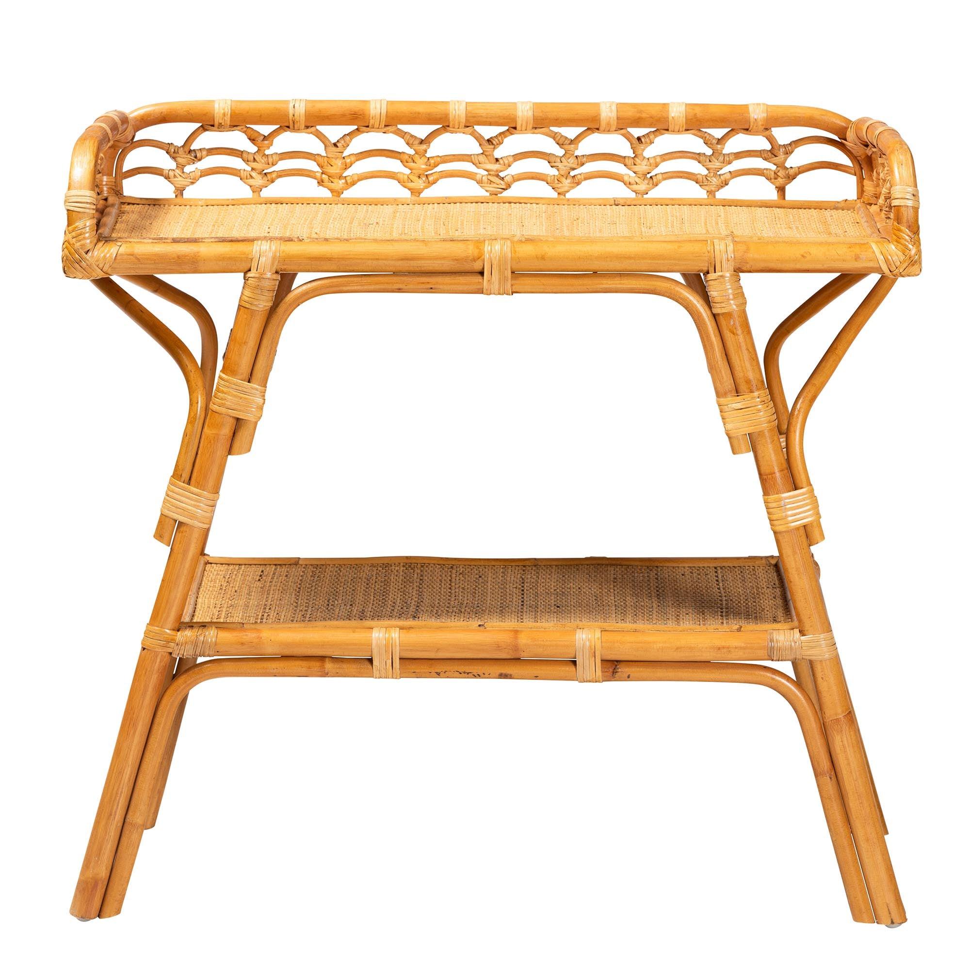 Bali & Pari Nayana Modern Bohemian Rattan 2-Tier Console Table