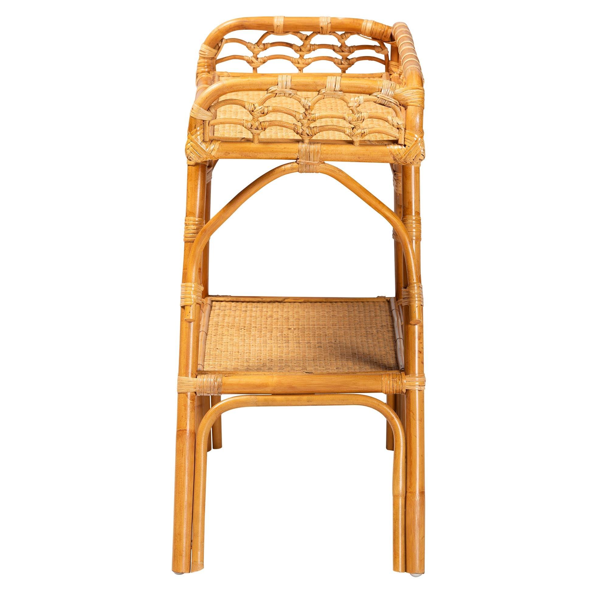 Bali & Pari Nayana Modern Bohemian Rattan 2-Tier Console Table