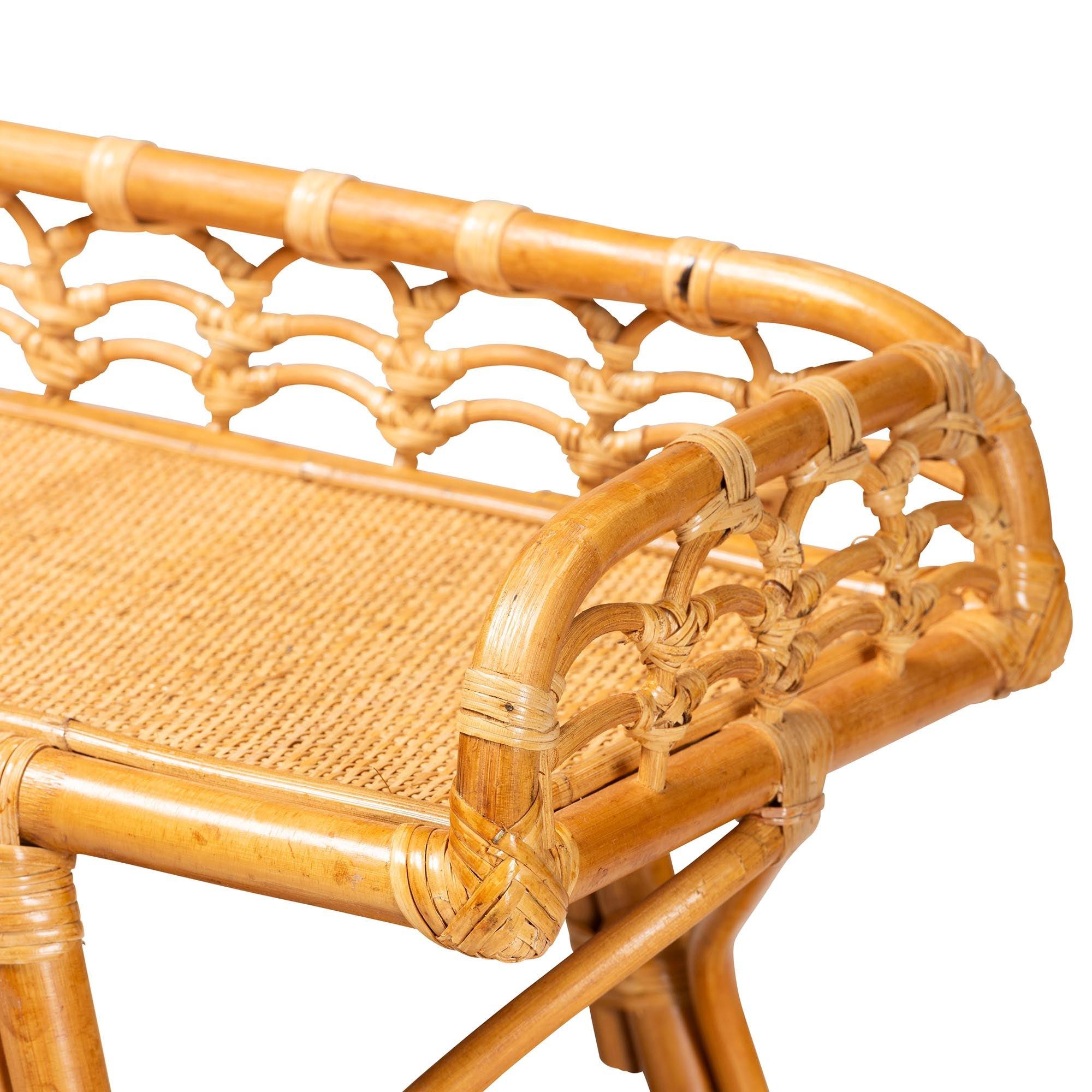 Bali & Pari Nayana Modern Bohemian Rattan 2-Tier Console Table