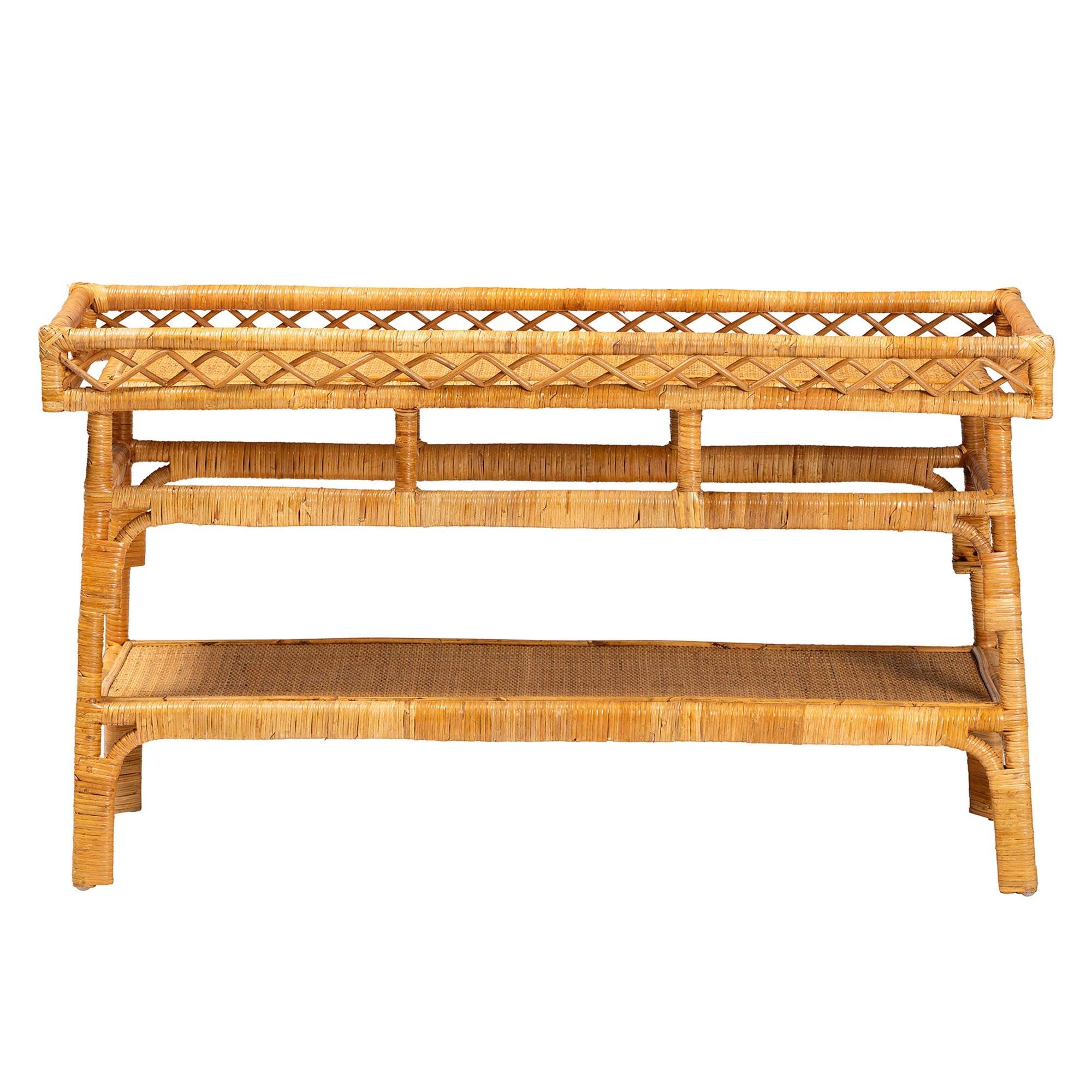 Bali & Pari Savitri Modern Bohemian Rattan 2-Tier Console Table