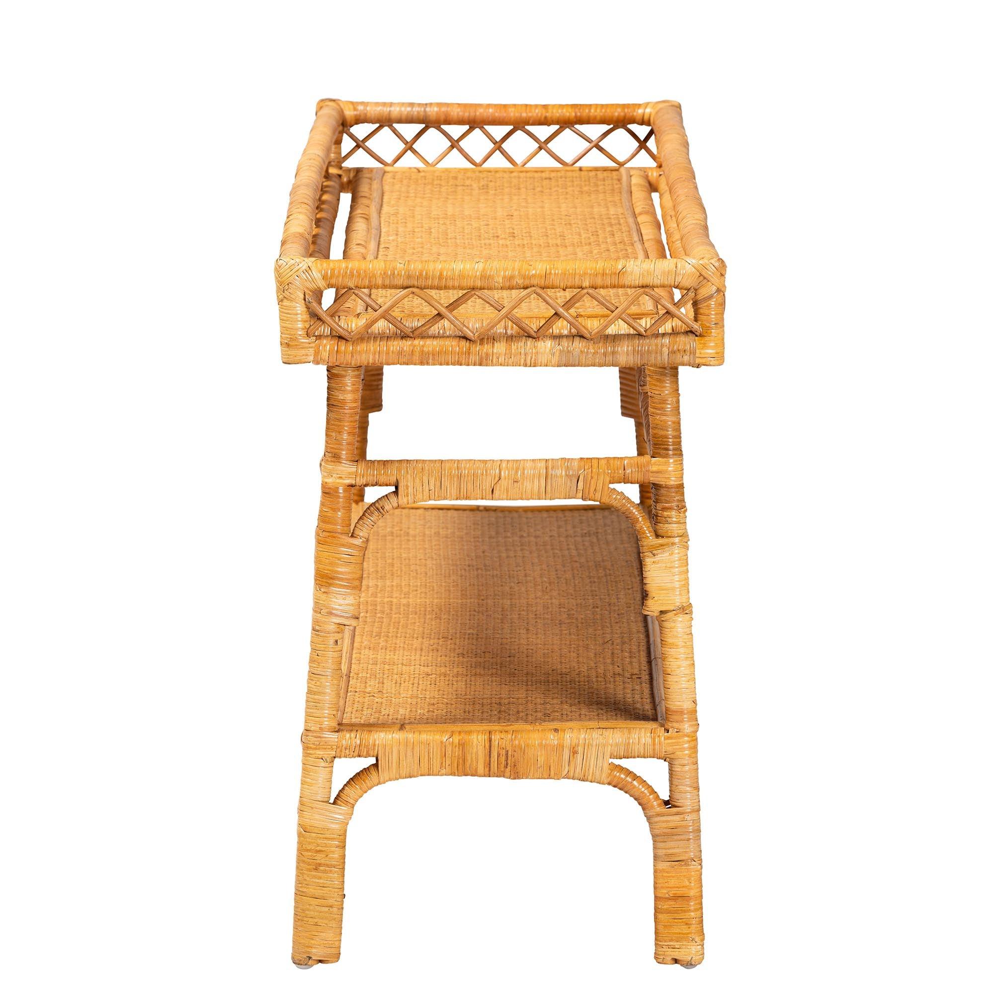 Bali & Pari Savitri Modern Bohemian Rattan 2-Tier Console Table