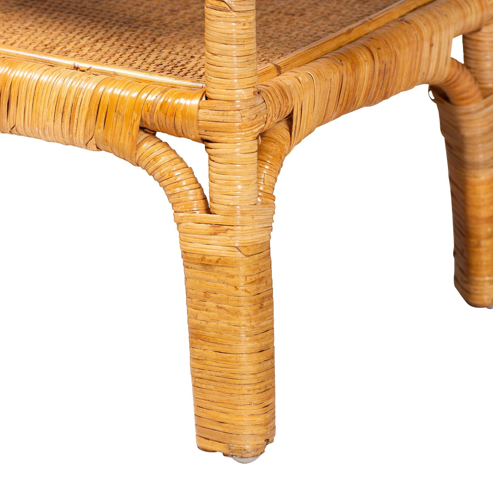 Bali & Pari Savitri Modern Bohemian Rattan 2-Tier Console Table