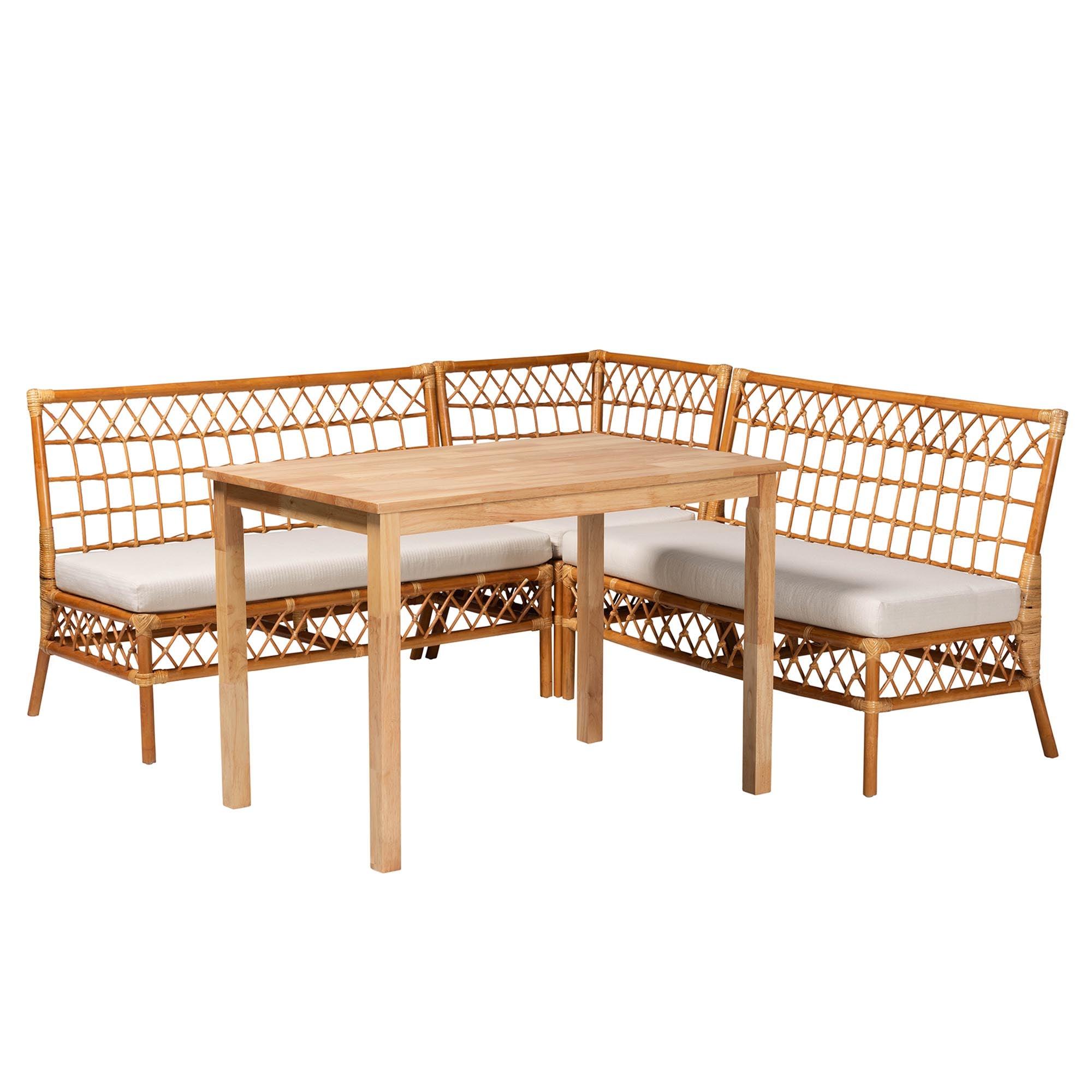 Bali & Pari Aina Modern Bohemian Honey Rattan 4-Piece Dining Nook Set