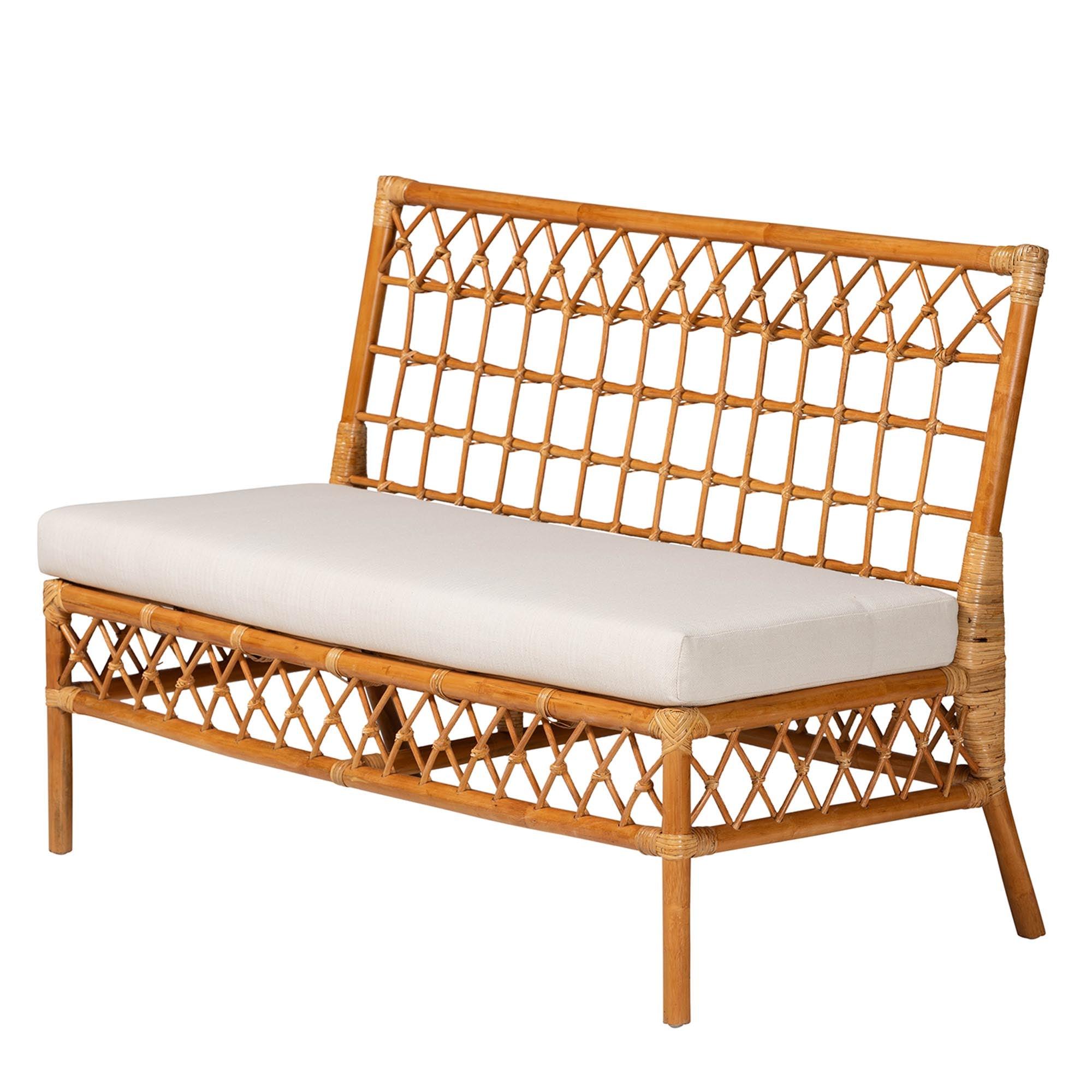 Bali & Pari Capella Modern Bohemian Honey Rattan 3-Piece Dining Nook Banquette Set