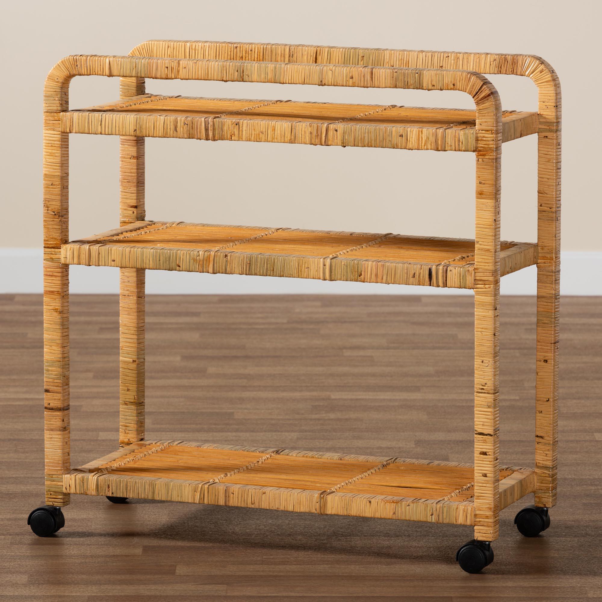 bali & pari Delphine Modern Bohemian Rattan Kitchen Cart
