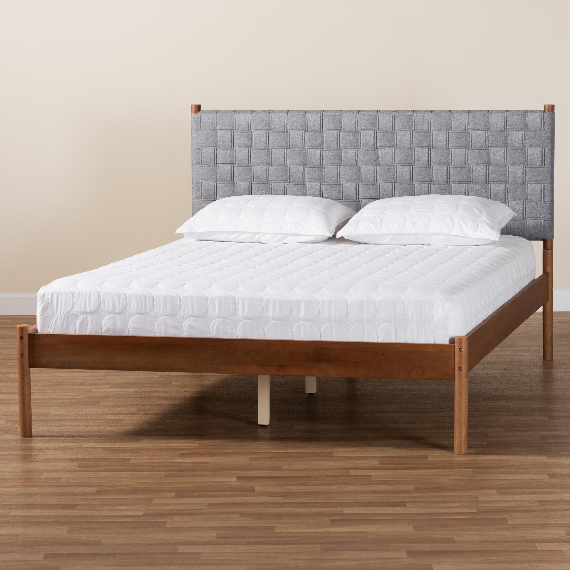 Estela Mid-Century Modern Woven Fabric and Wood Platform Bed